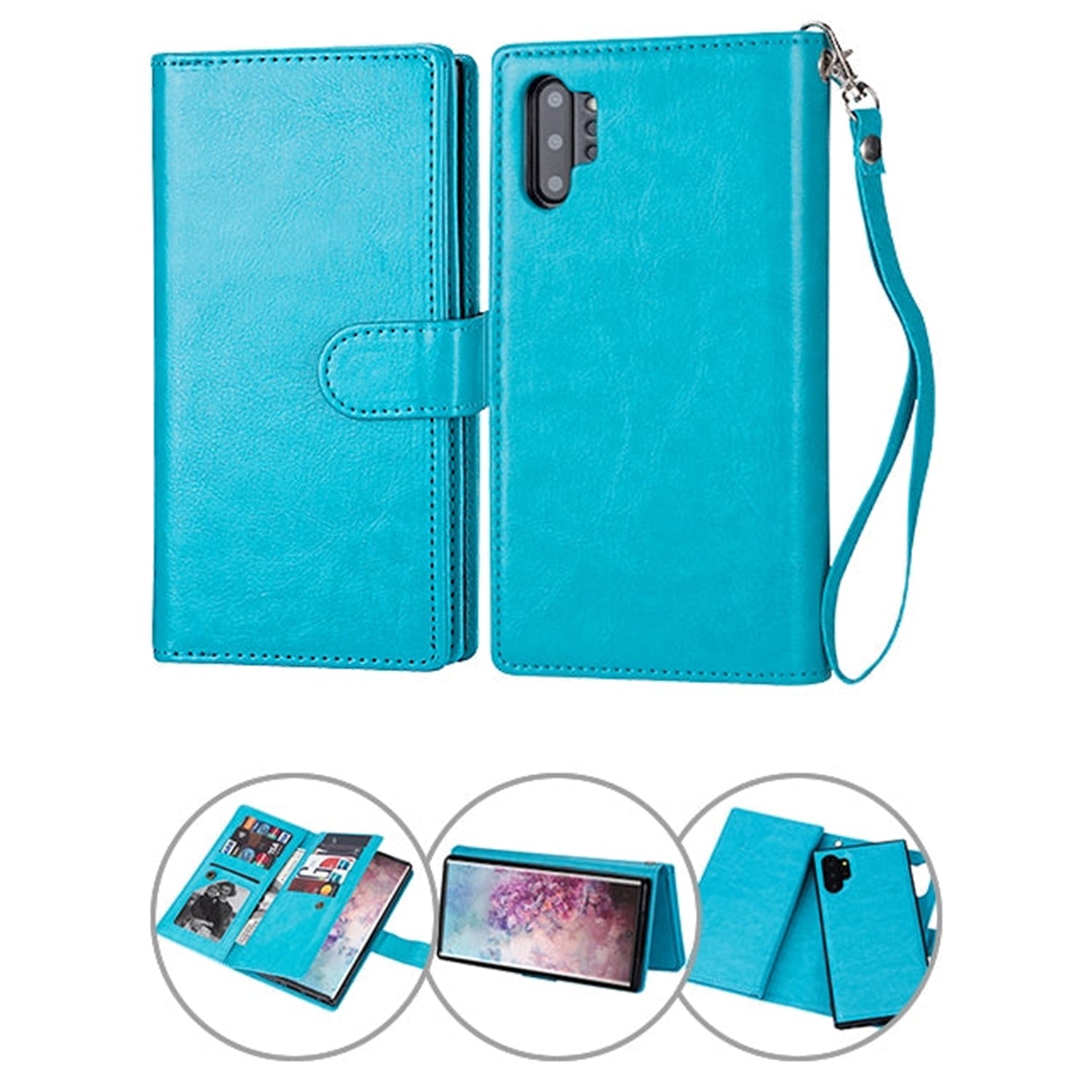 Samsung Galaxy Note 10 Plus 2 in 1 Leather Wallet Case With 9 Credit Card Slots and Removable Back Cover