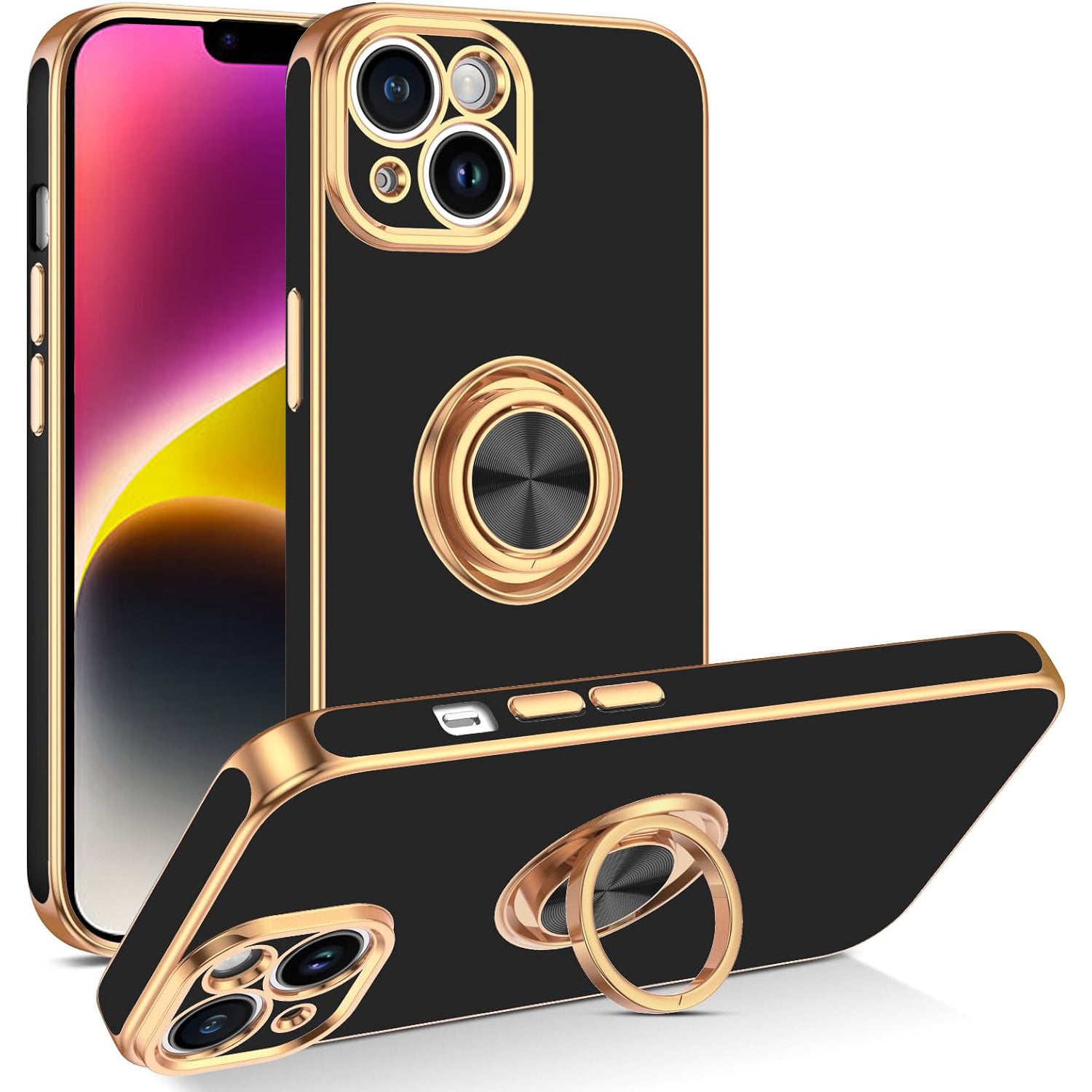 iPhone 14 Plus Fashion Ring Magnetic GPS car mount Phone Holder Case