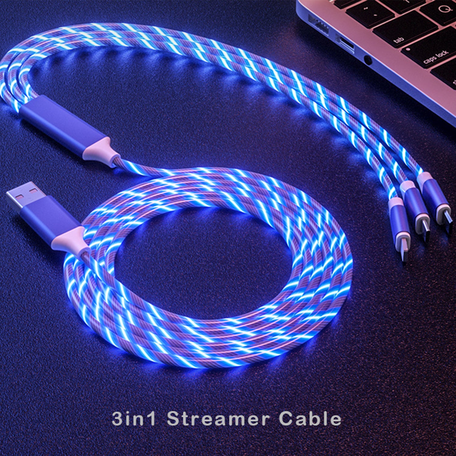 3in1 (Lightning& Type C& Micro) LED Flow Luminous Charging Cable for iPhone& Android Devices
