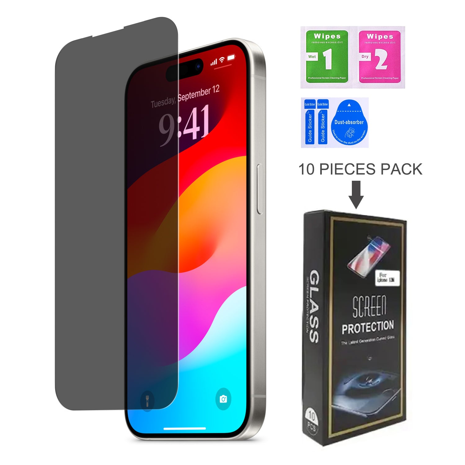 iPhone 15/15 Pro (6.1'')Privacy Tempered Glass