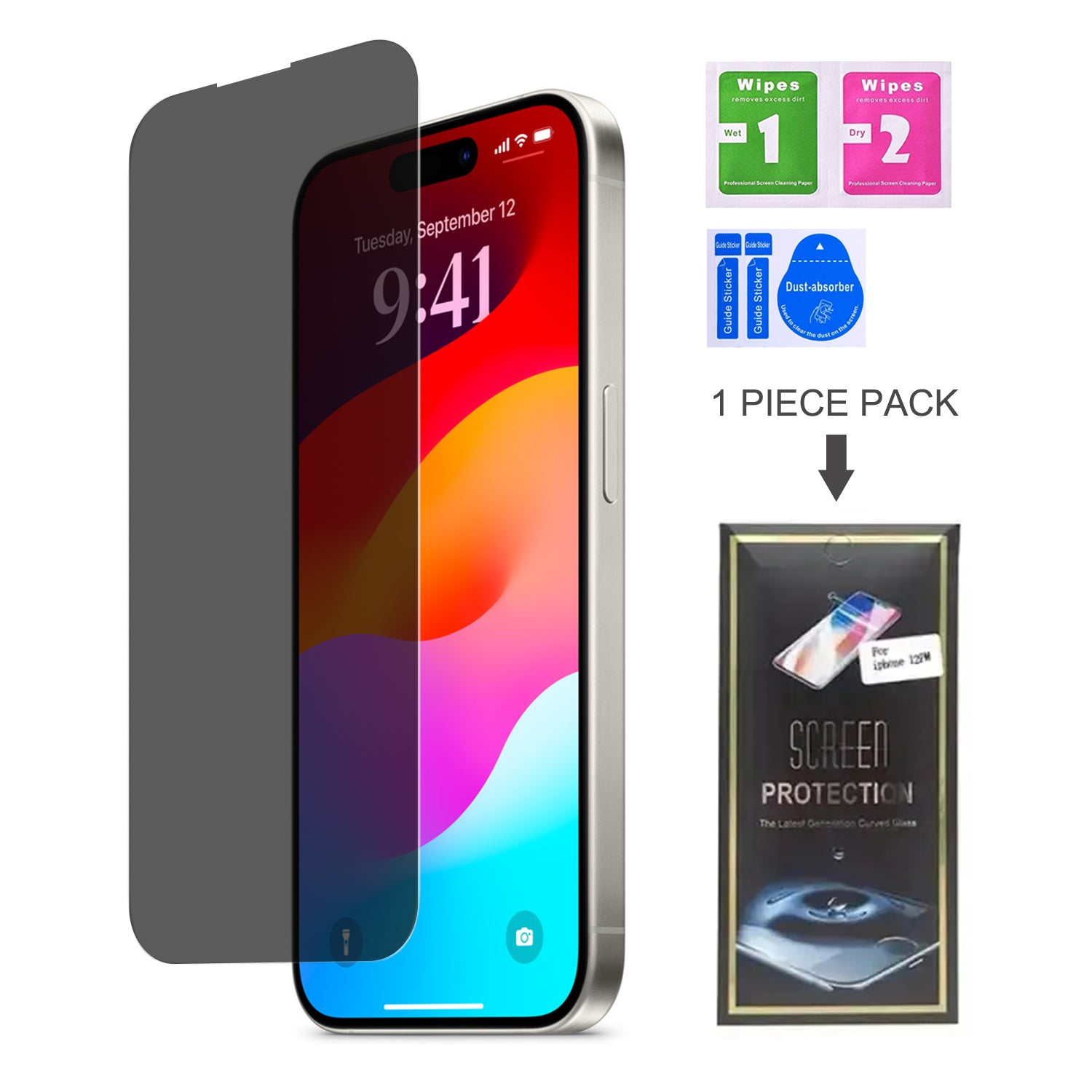iPhone 15/15 Pro (6.1'')Privacy Tempered Glass