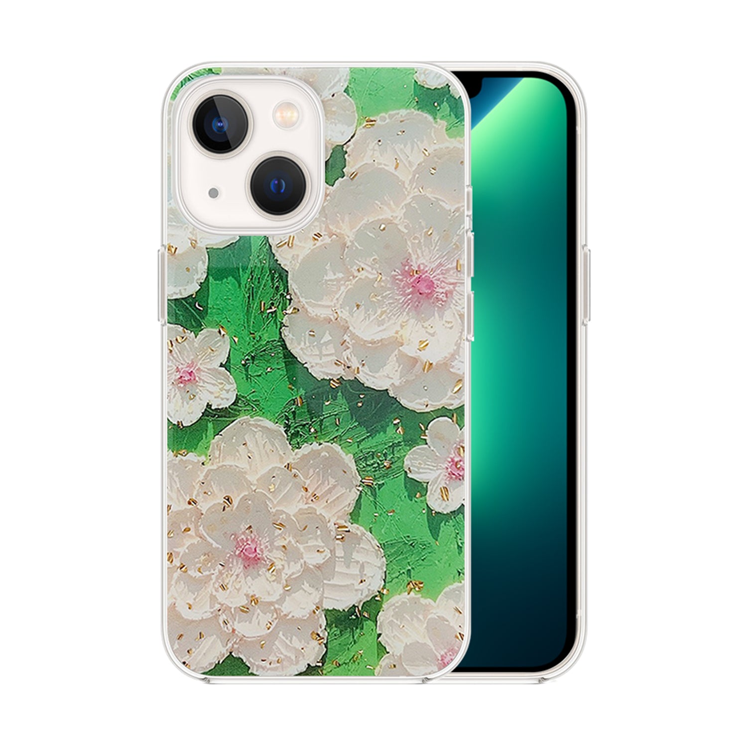iPhone 14/13 TPU oil painting flower shiny summer case
