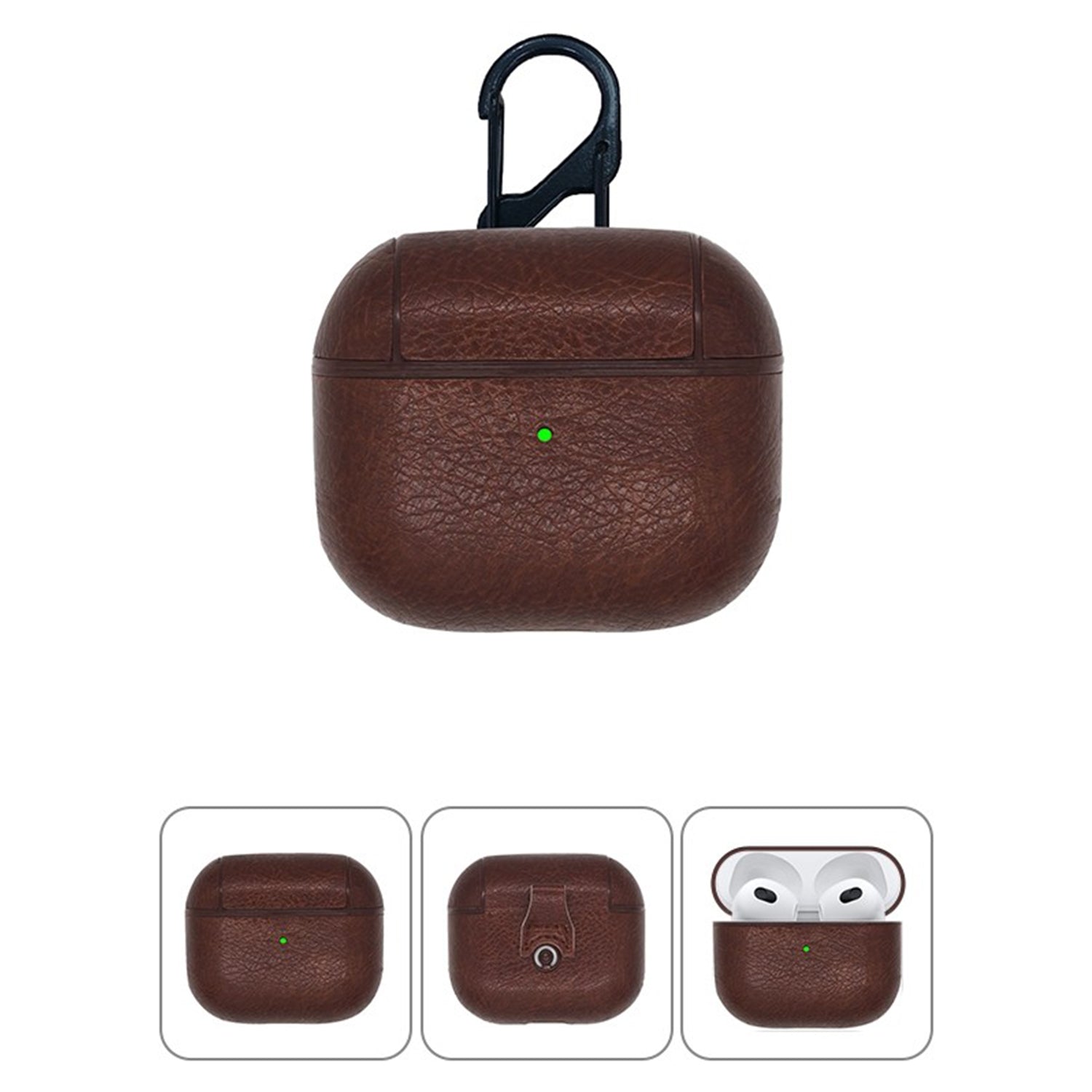 Leather Case Cover with Carabiner Compatible with Apple AirPods (3rd generation)