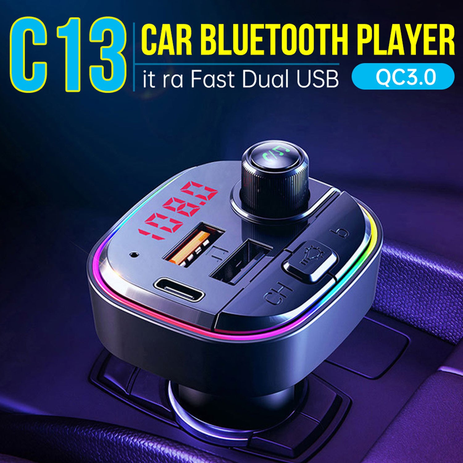 Bluetooth FM Transmitter LCD MP3 Player USB Charger Car Kit (PD+2 USB Ports)for iPhon12/11 and other Devices