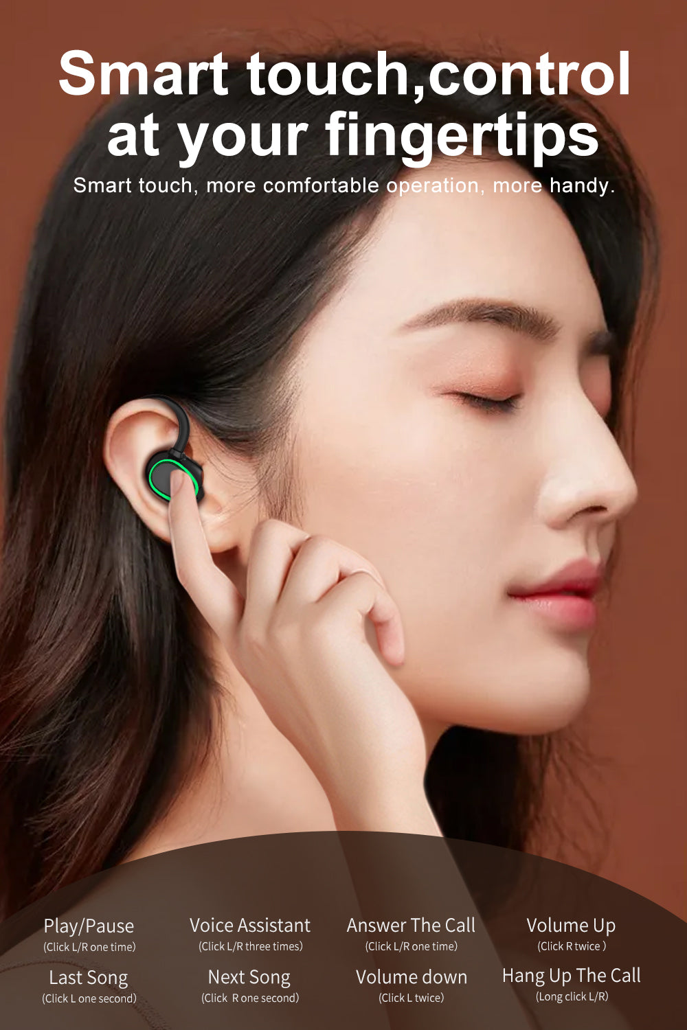 Noise reduction hang Lug type Bluetooth headset-Black*Green