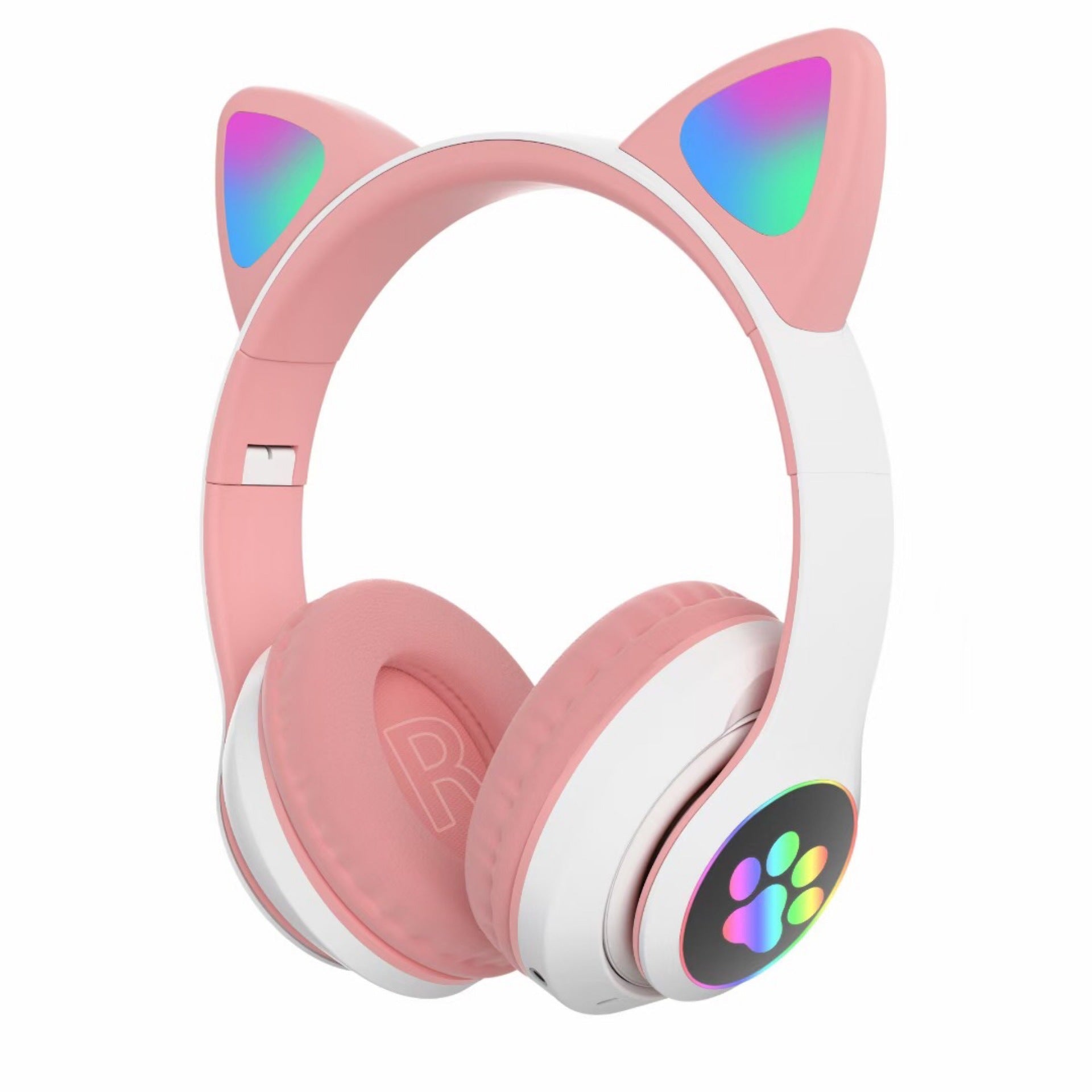 Headset wireless Bluetooth cat ear headset LED luminous plug-in card folding e-sports game headset