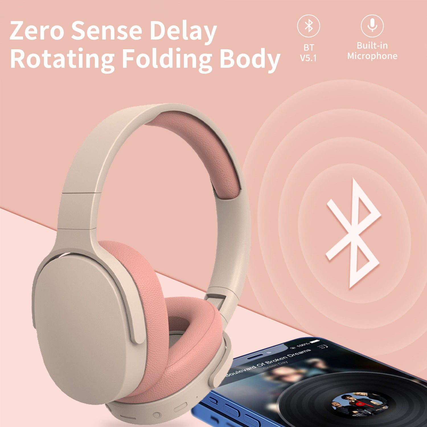 Wireless Headset Bluetooth Headphones with Intelligent Noise Reduction Bluetooth-Compatible Wireless with Microphone Foldable Sports Headset