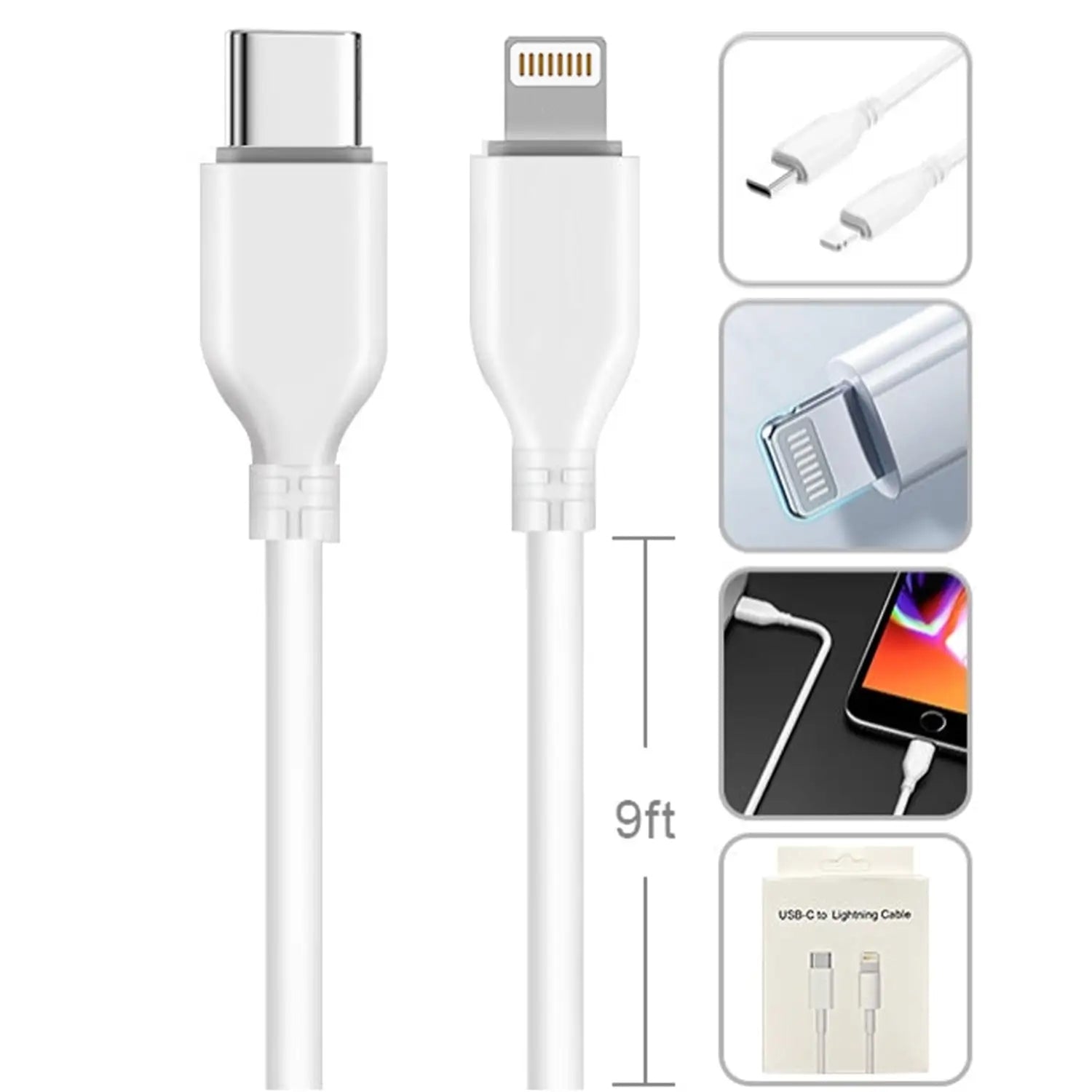 Lightning to Type-C Charging Cable for iPhone 12/12 Pro/ 11 Series (9FT)