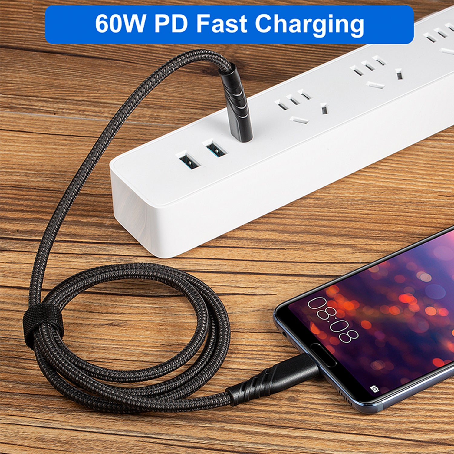 60W PD Type-C To Type-C 6FT Fast Charging Data Cable Compatible With iPhone 15 Series