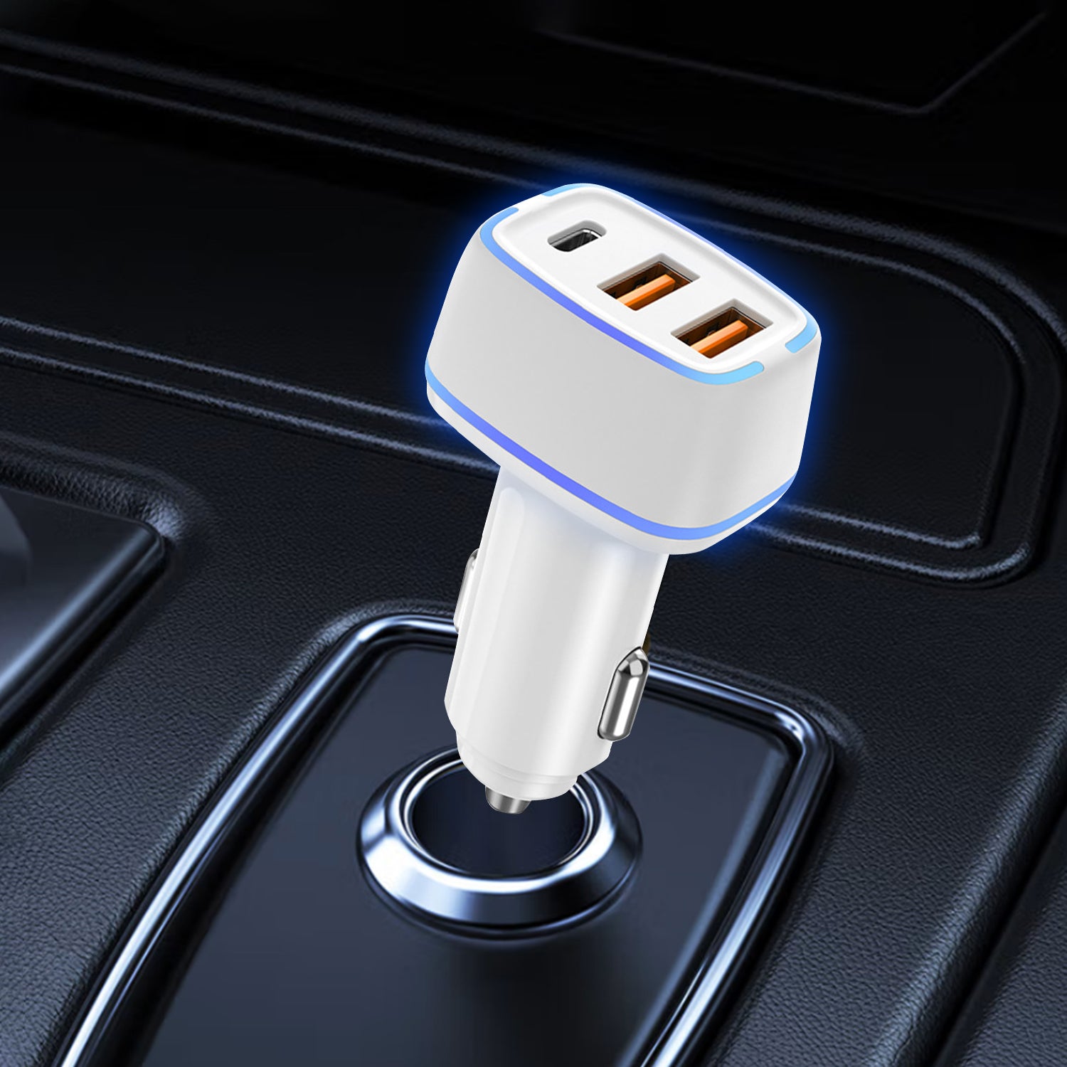 20W three-port (USB3.0 + Type-c) LED lights  automotive adapters-White