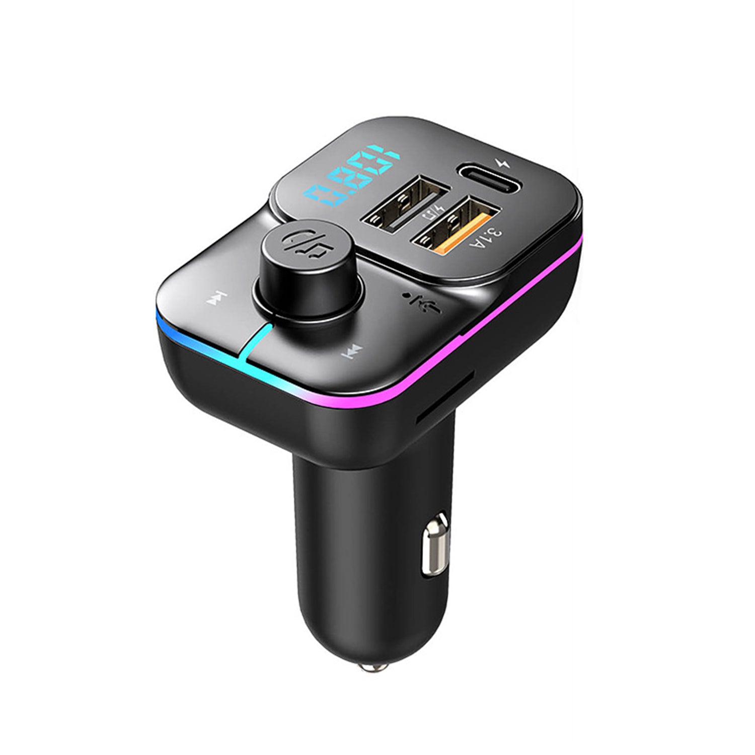 3 in1 Car charger，Bluetooth hands-free FM transmitter MP3 bluetooth player multifunction colorful charging