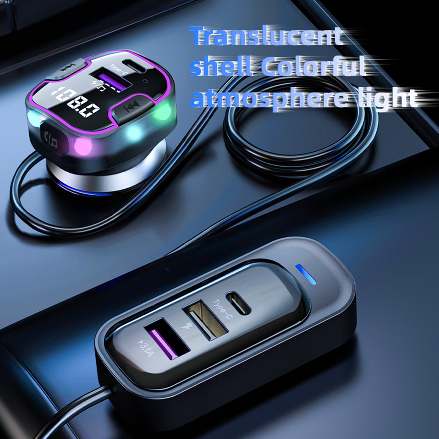 Car MP3 Bluetooth Player Audio Transmitter Car Fast Charging Adapter Compatible With iPhone 15 Series-Black