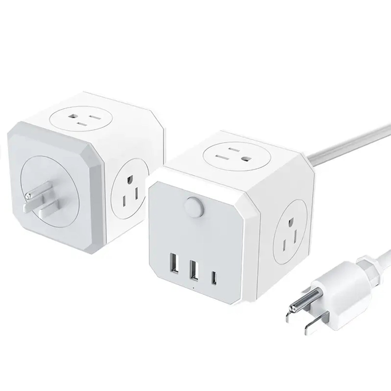 3 USB Ports 4-Sided Socket Wired Power Fast Charge Adapter-White