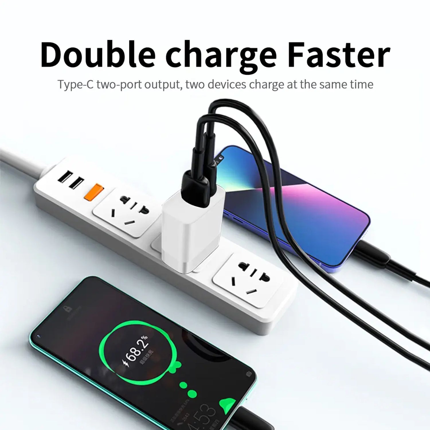 45W double PD double-port qFast Charging Adapter Compatible With iPhone 15 Series