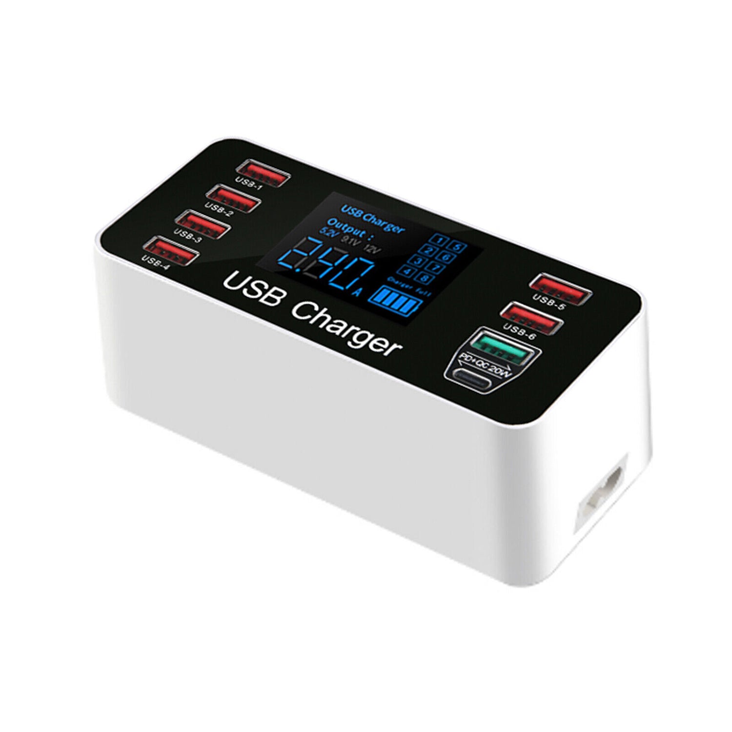 7USB/Type-C/QC3.0 intelligent charger with display