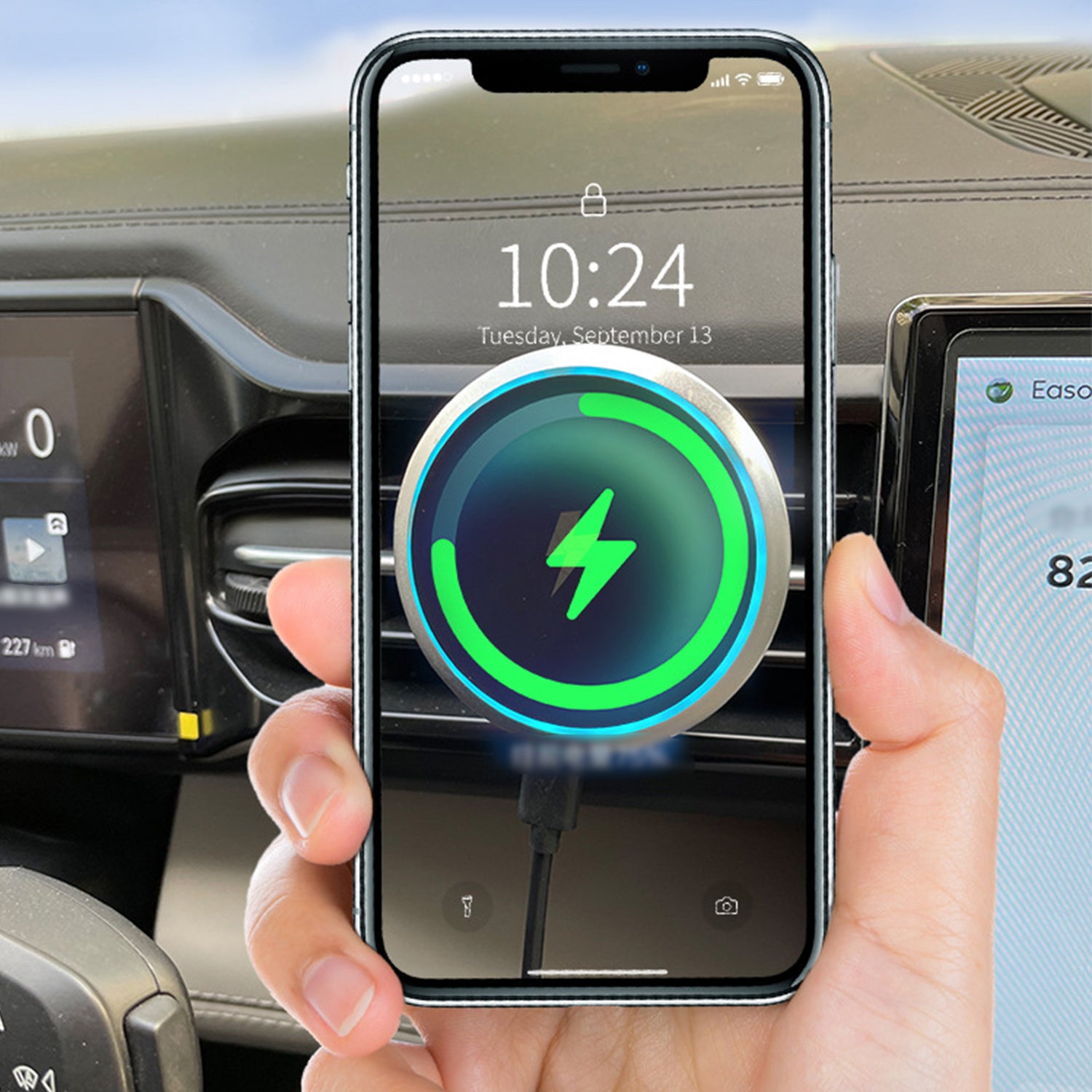 15W Car Magnetic Wireless Charger with Ambient Light Power Changer for Mobile