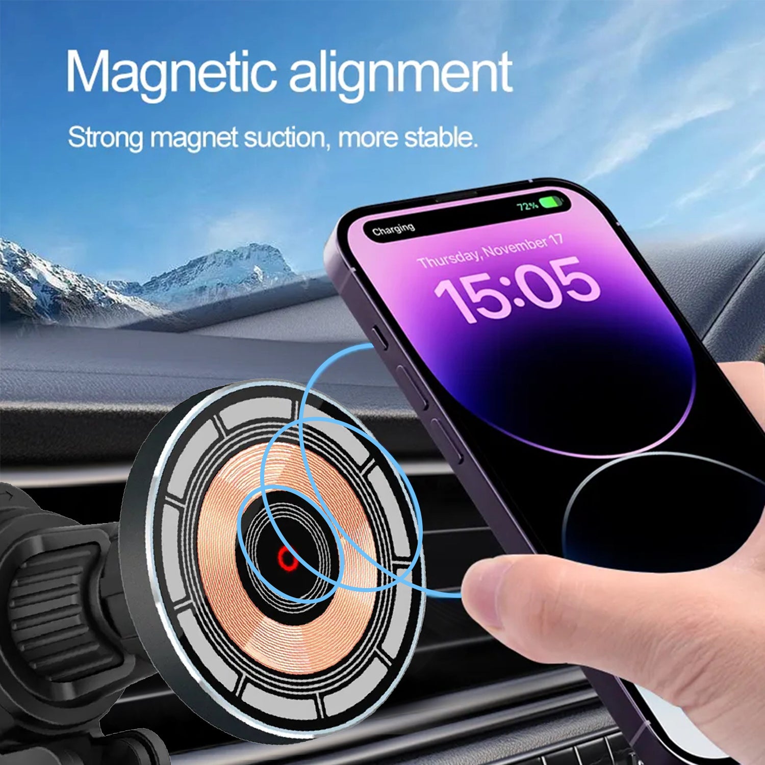 15W Magnetic Car Wireless Charger Phone Holder Stand for iPhone 15、14 13 12 Pro Max Mini Car Mount Chargers Fast Charging Station