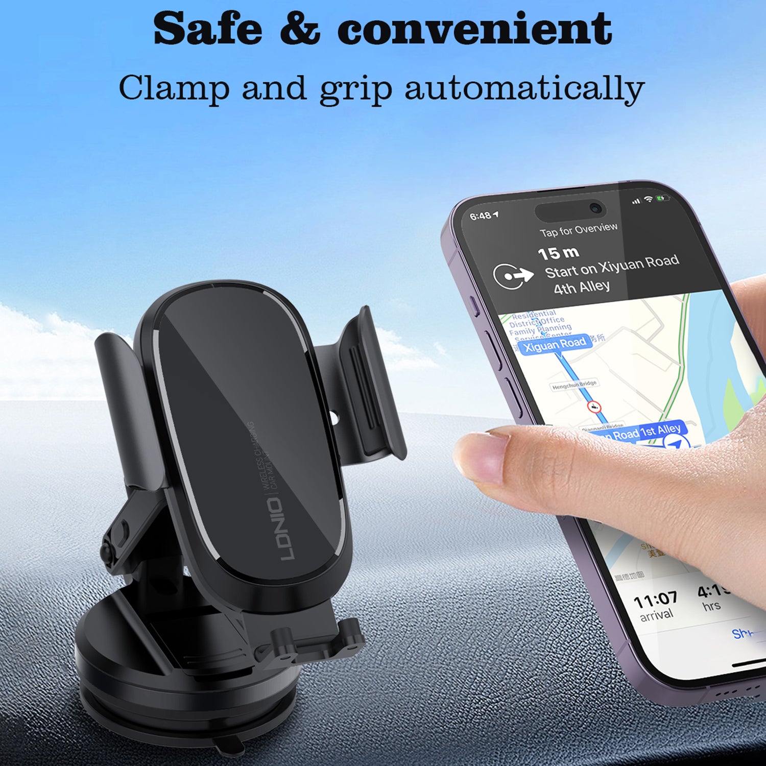15W Car Suction Cup Mobile Phone Holder-Black
