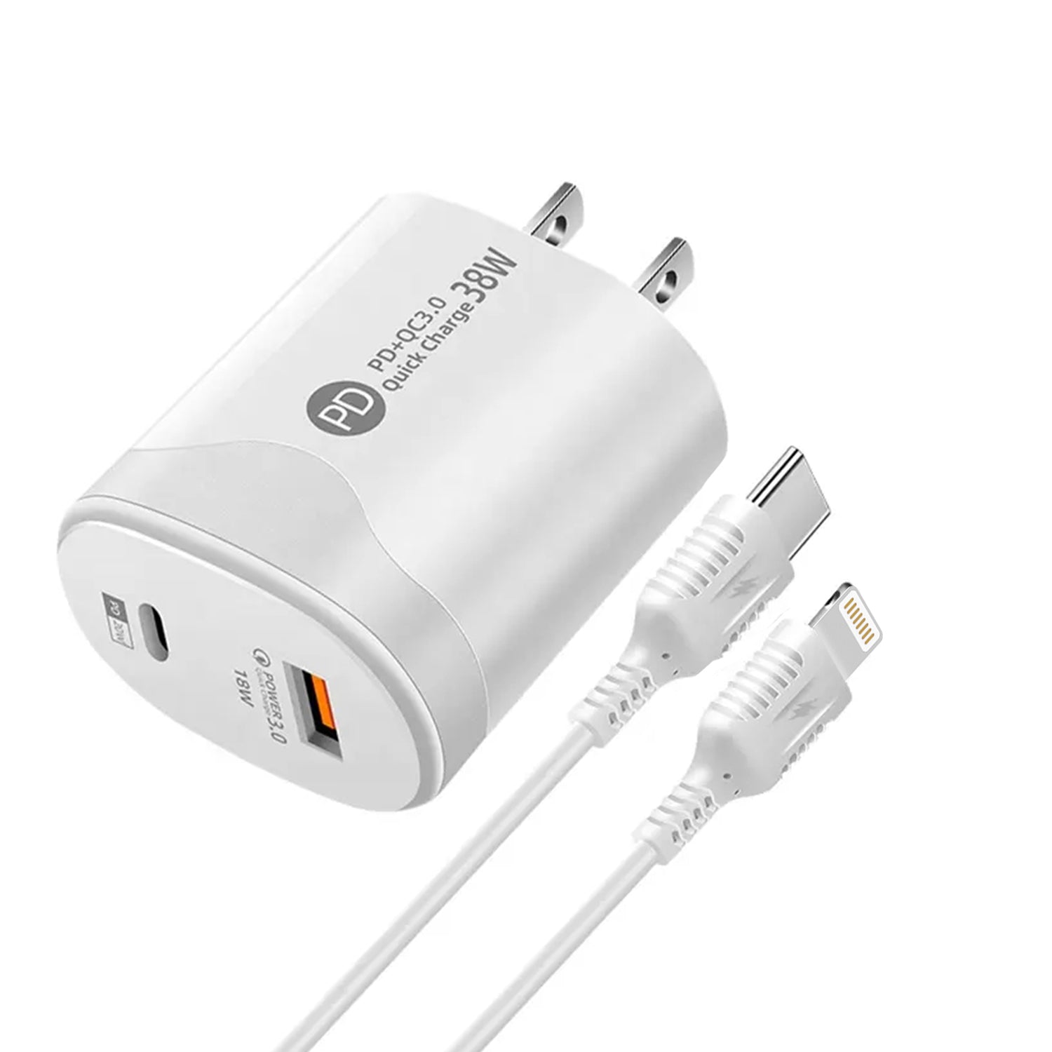 2in1 PD 38W (Type-C+Lightning）Fast Charge Adapter Compatible With iPhone 15 Series-White