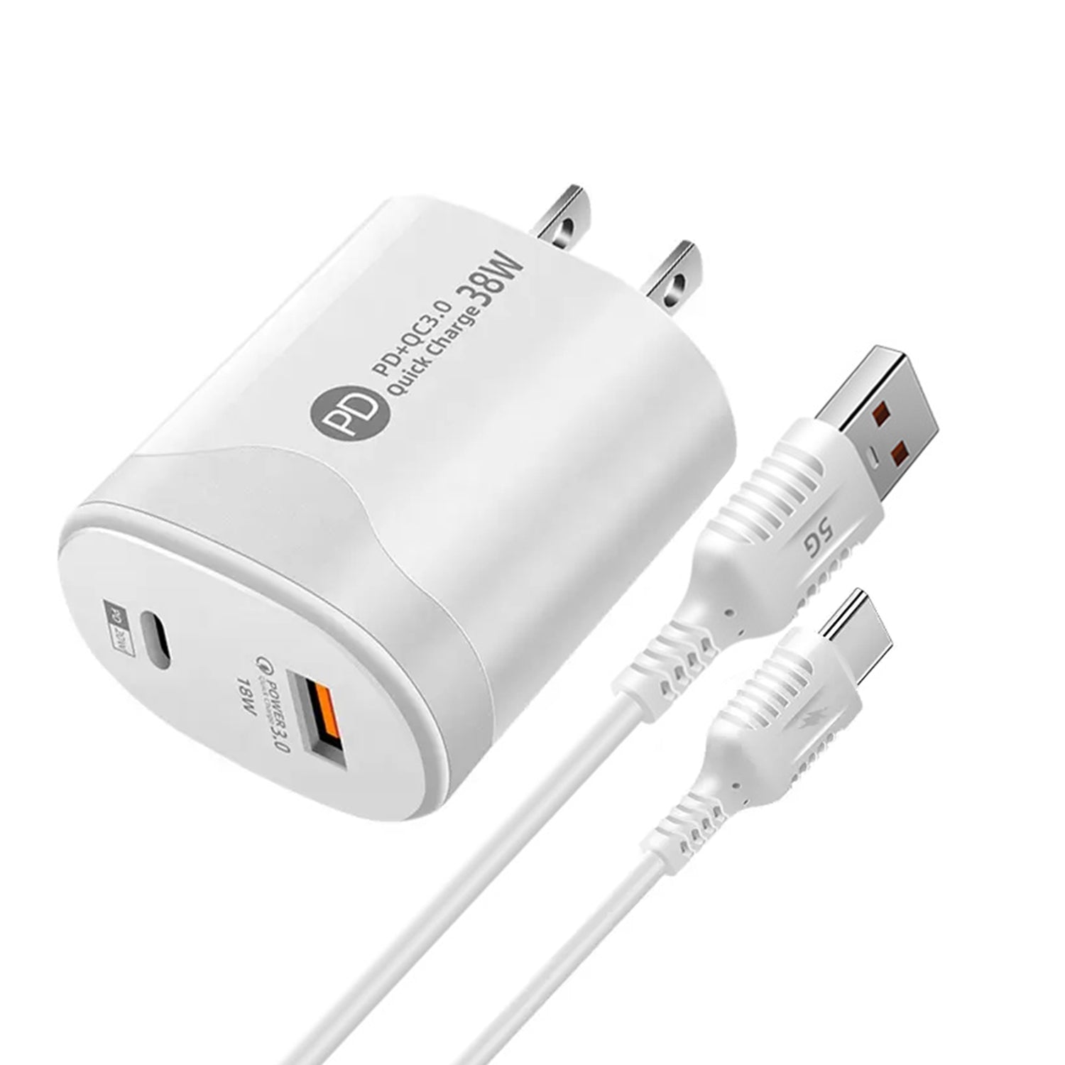 2in1 PD 38W (USB＋Type-C）Fast Charge Adapter Compatible With iPhone 15 Series-White