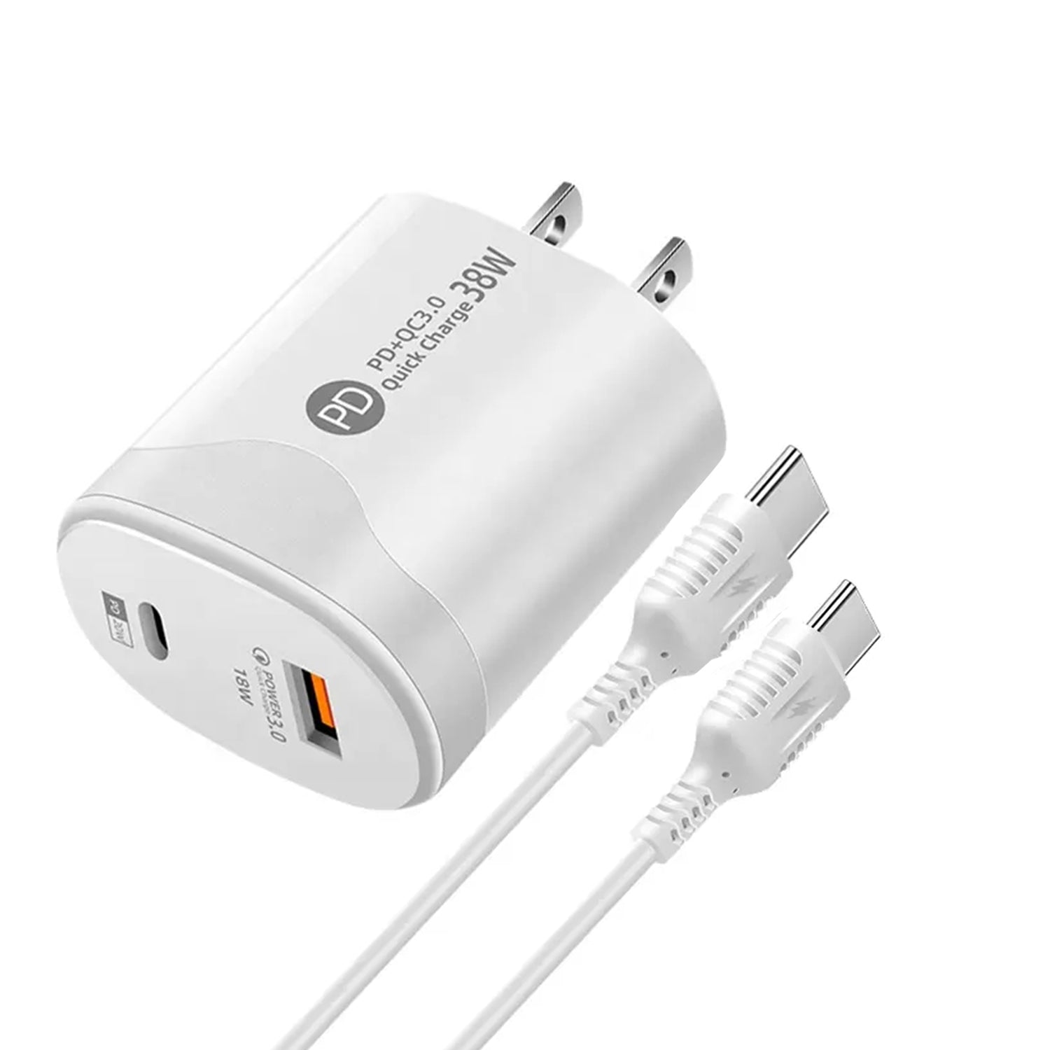 2in1 PD 38W (Type-C＋Type-C）Fast Charge Adapter Compatible With iPhone 15 Series-White