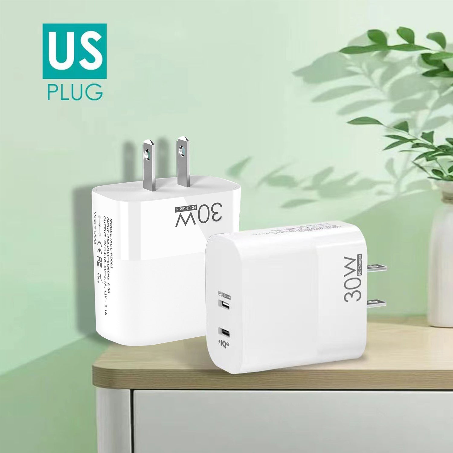 30W Type-C to Type-C Dual Port (USB-A+ PD Type-C) Multifunctional Fast Charge Adapter Compatible With iPhone 15 Series-White