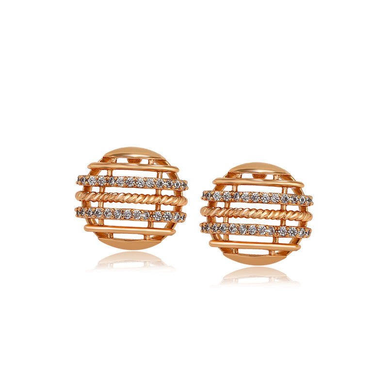 Mesh round zirconium studded earrings for women(X000447384)-Gold