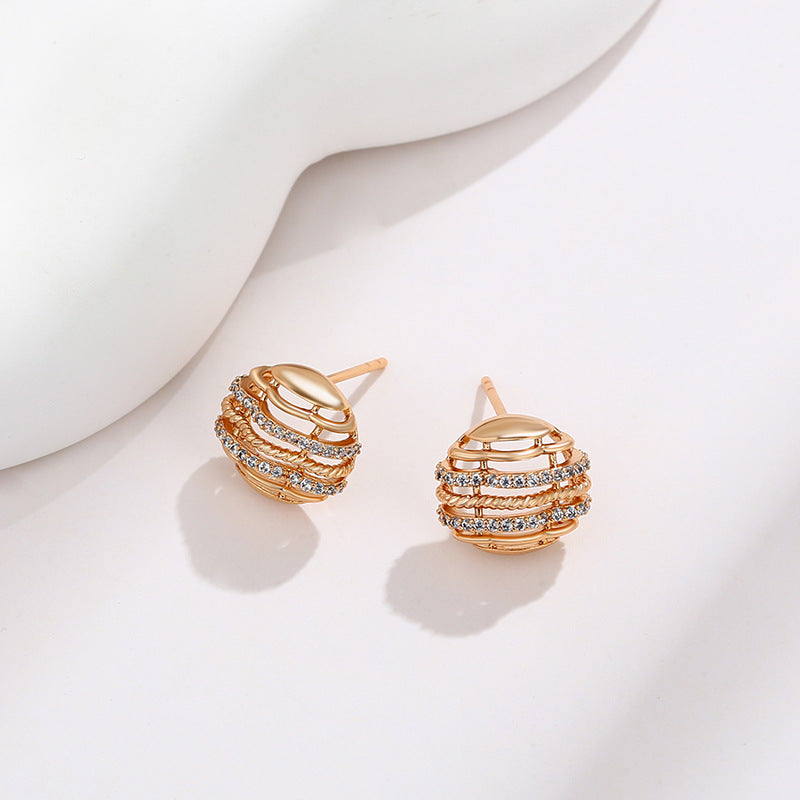 Mesh round zirconium studded earrings for women(X000447384)-Gold