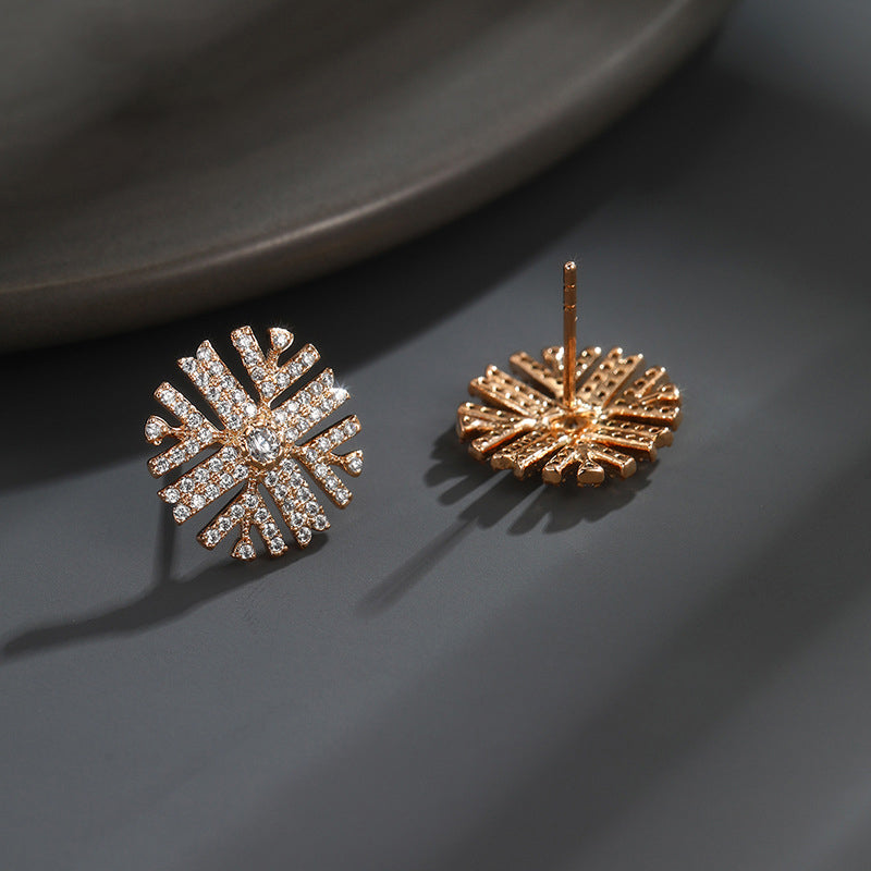 Micro inlaid zirconium snowflake earrings(X000440105)-Gold
