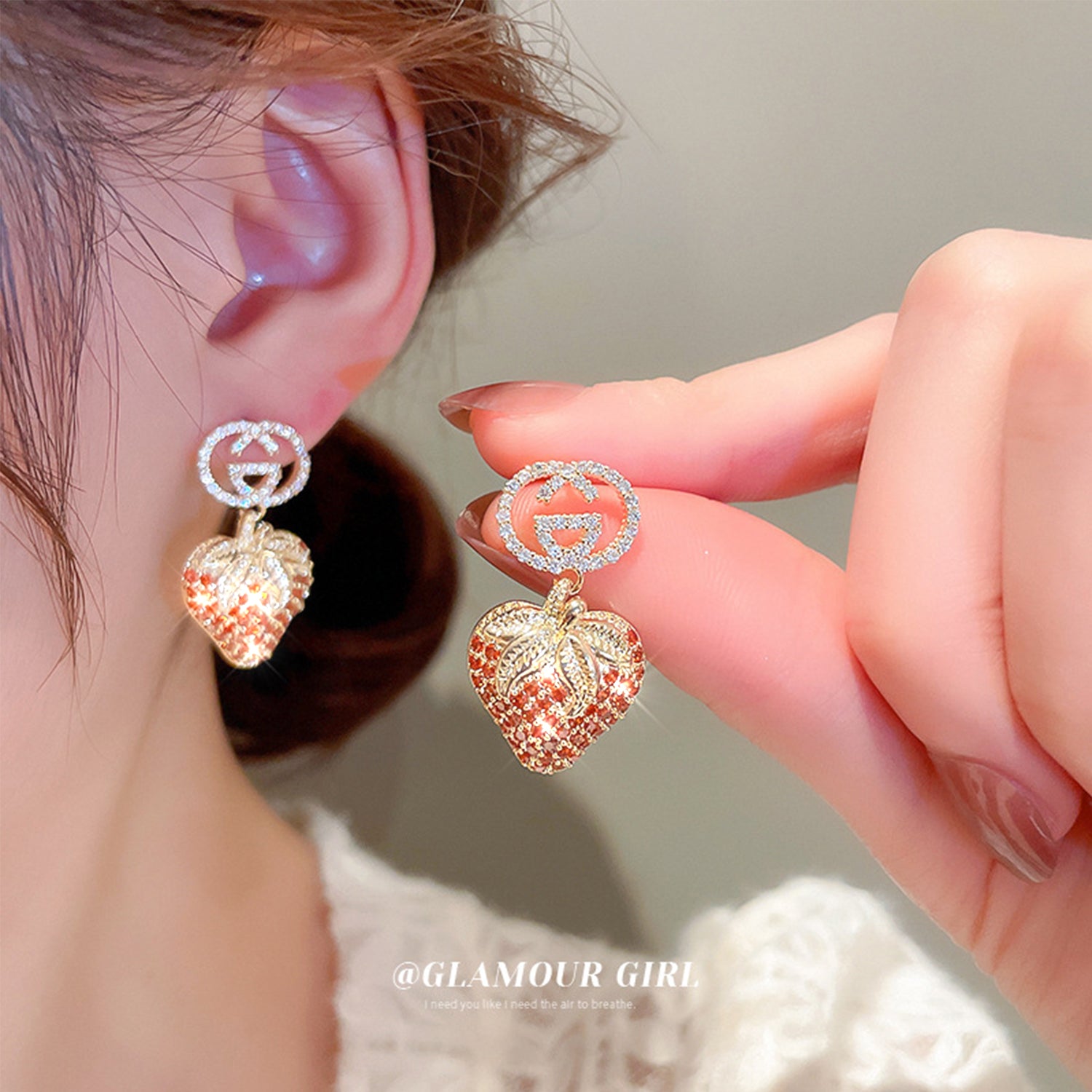 French fashion earrings(HE11760HE11861HE11914)-Strawberry