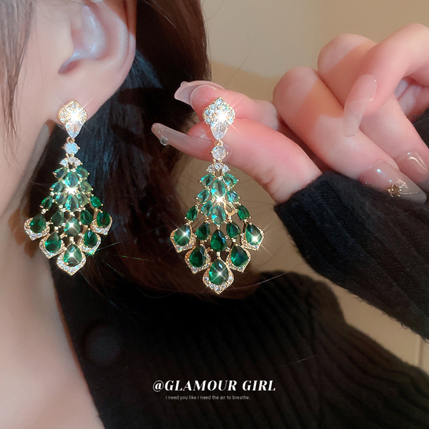 French fashion earrings(HE11760HE11861HE11914)-Diamond Feather