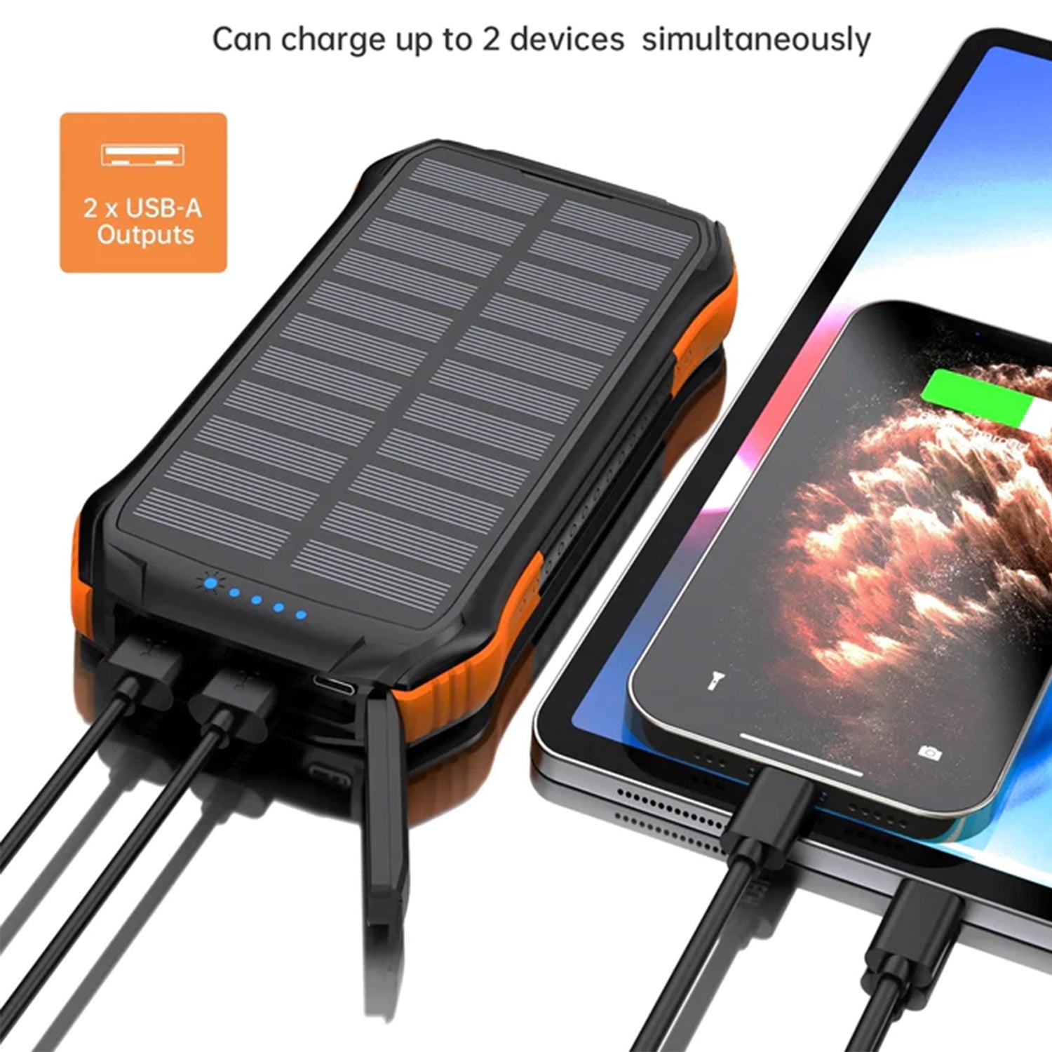 PD&2USB Ports Waterproof 16000mAh Solar Charger Powr Bank with LED Light