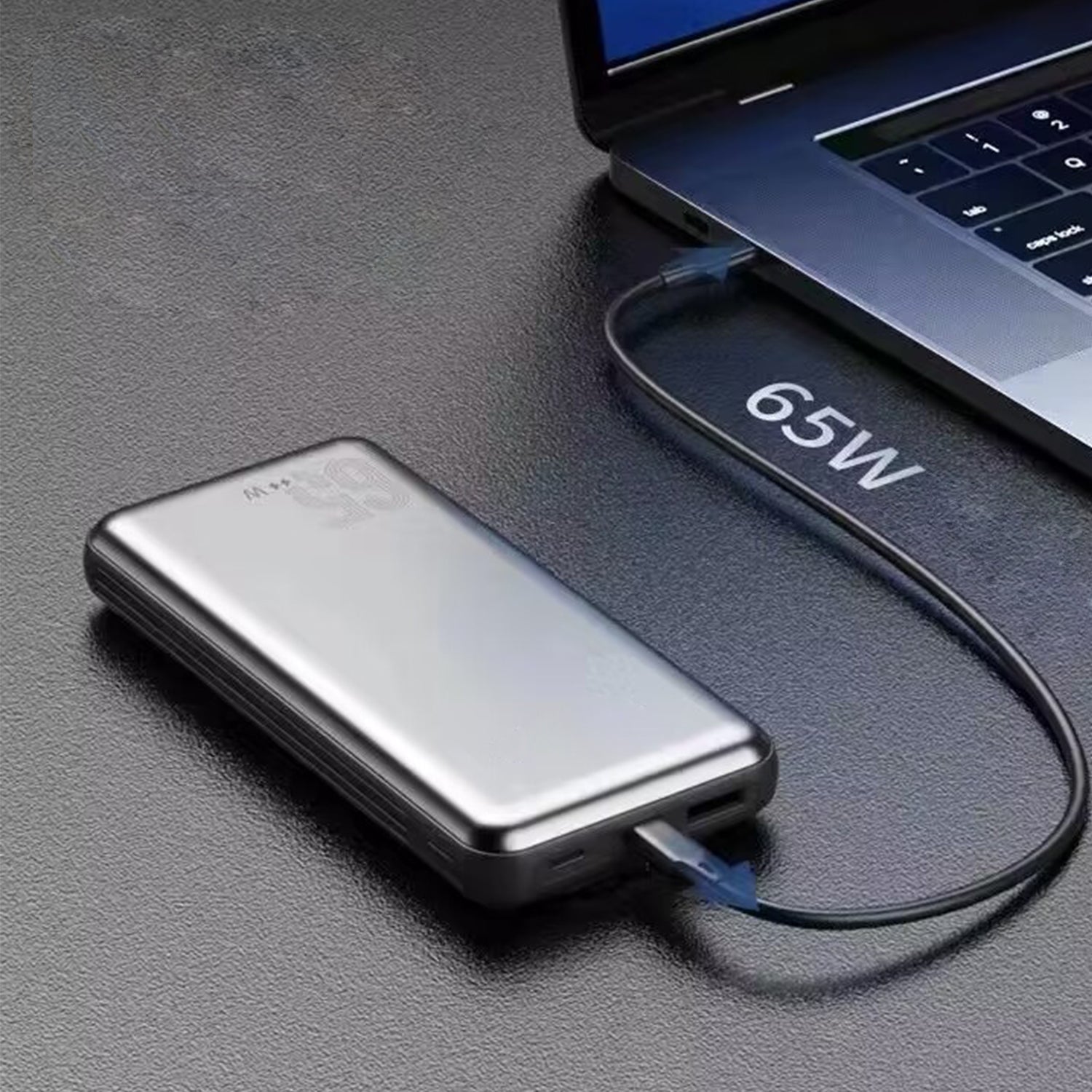 65W fast charging double self-contained cables power bank-Dark Grey