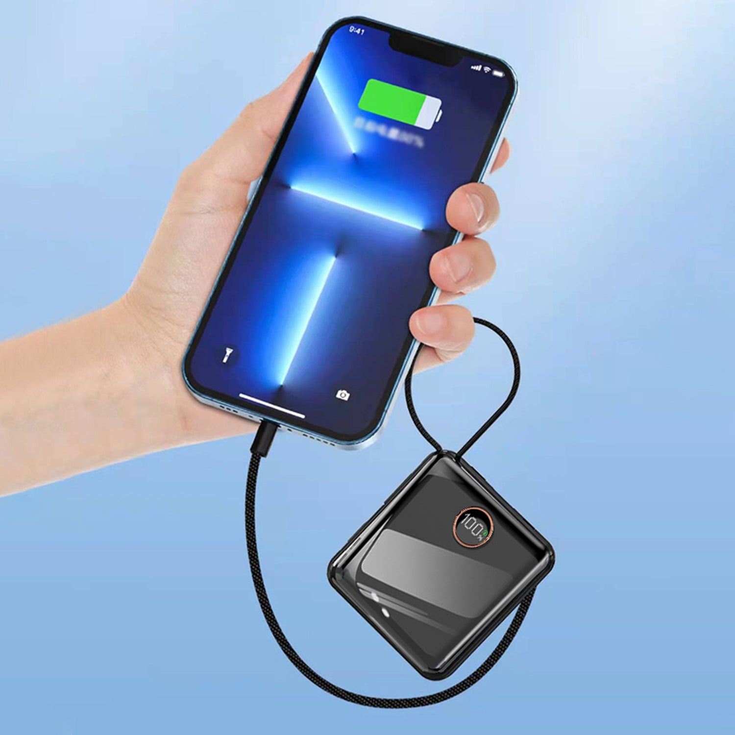 Portable With Lanyard Power Bank,20000mAh 22.5W Fast Charging USB-C + Lightning Power Bank, High-Speed Small Phone Charger Built in Cable,LCD Display External