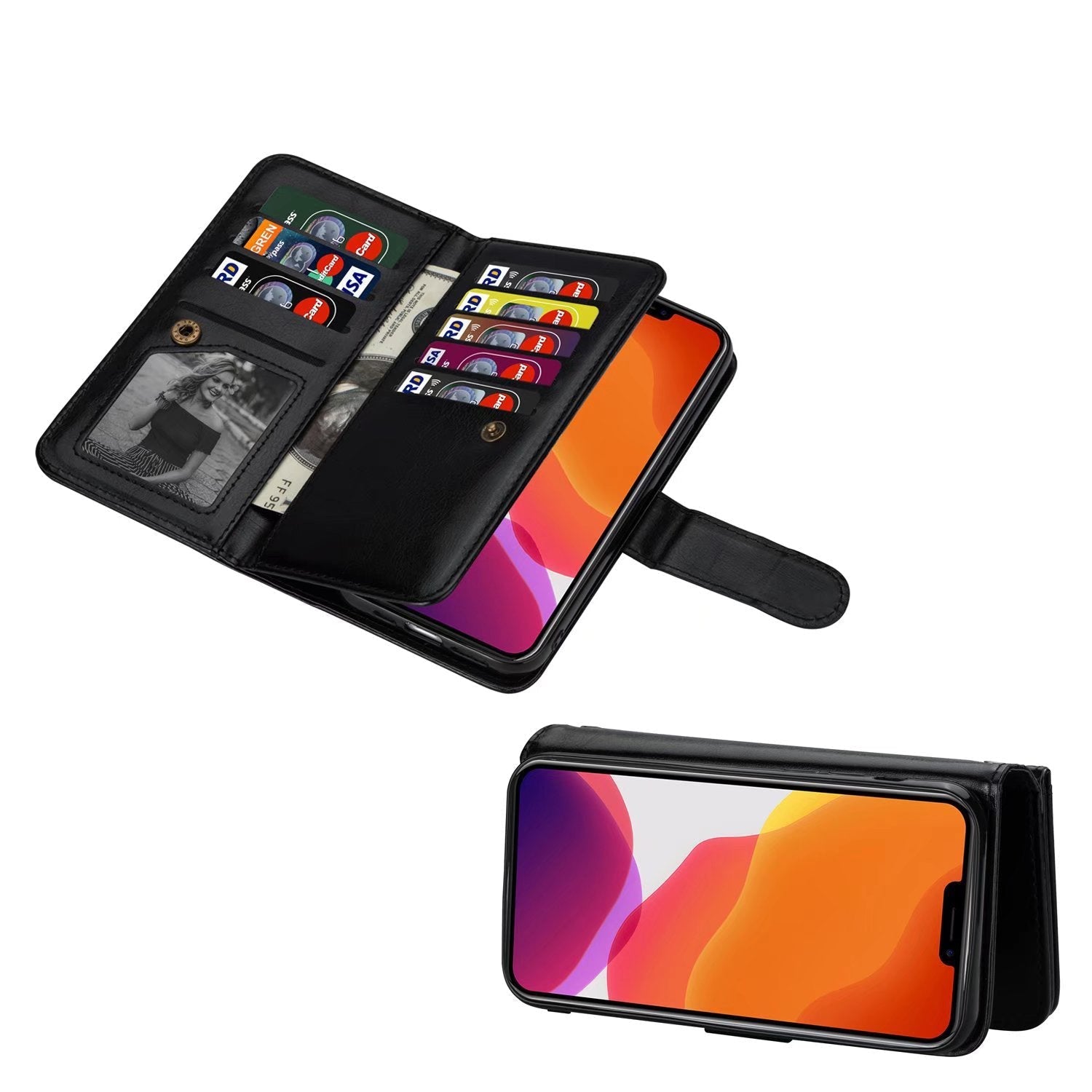 Galaxy S10 Plus 2 in 1 Leather Wallet Case with 9 Credit Card Slots and Removable Back Cover