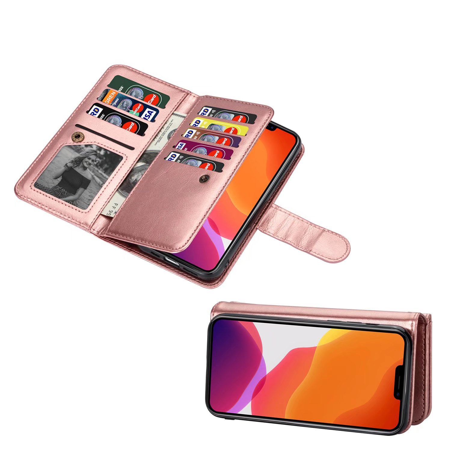 Galaxy S10e( 5.8") 2 in 1 Leather Wallet Case with 9 Credit Card Slots and Removable Back Cover