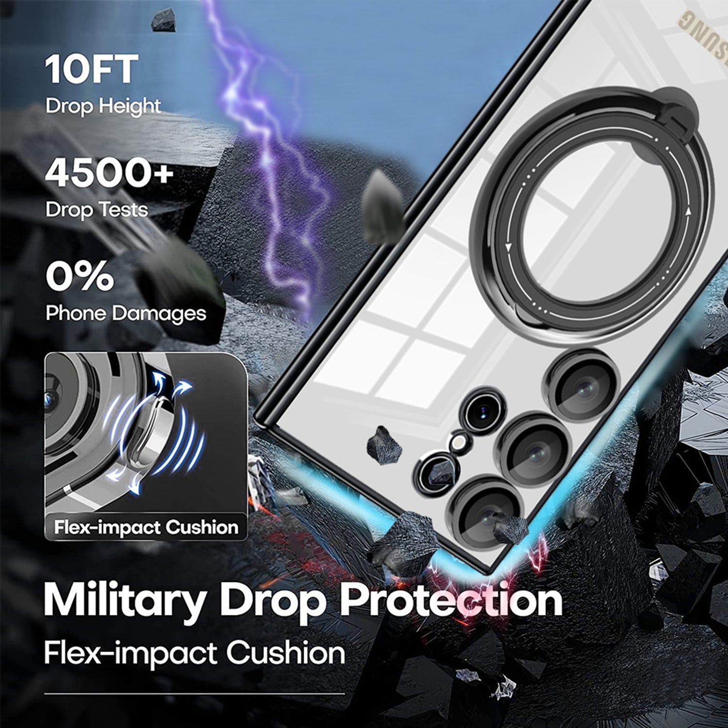 Samsung Galaxy S23 Ultra Electroplated Magnetic Transparent Anti Drop Bracket Ring Phone Case