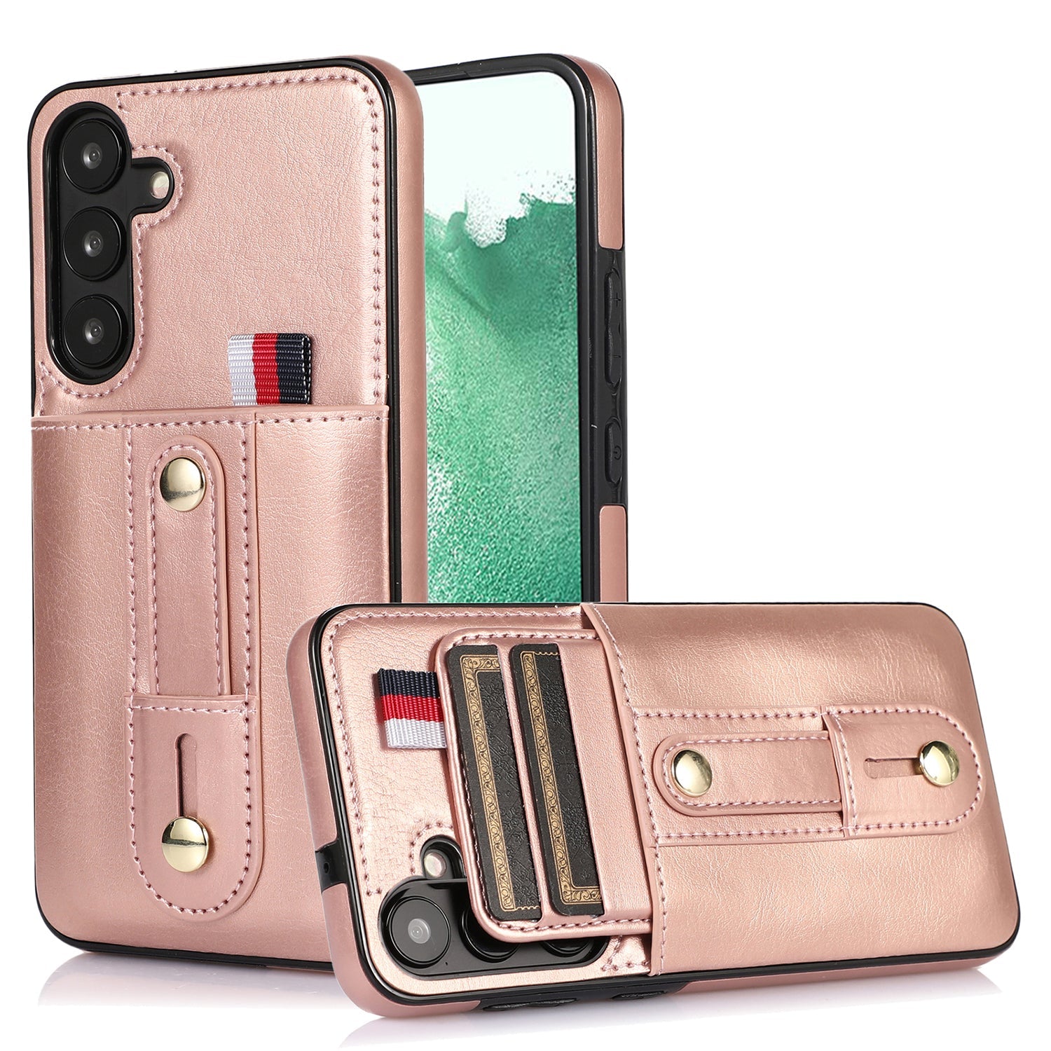 Samsung Galaxy S24 Plus Shockproof，Anti-Fall Protective Case with Card Slots Ring Buckle Loop Strap Wallet Kickstand Cover