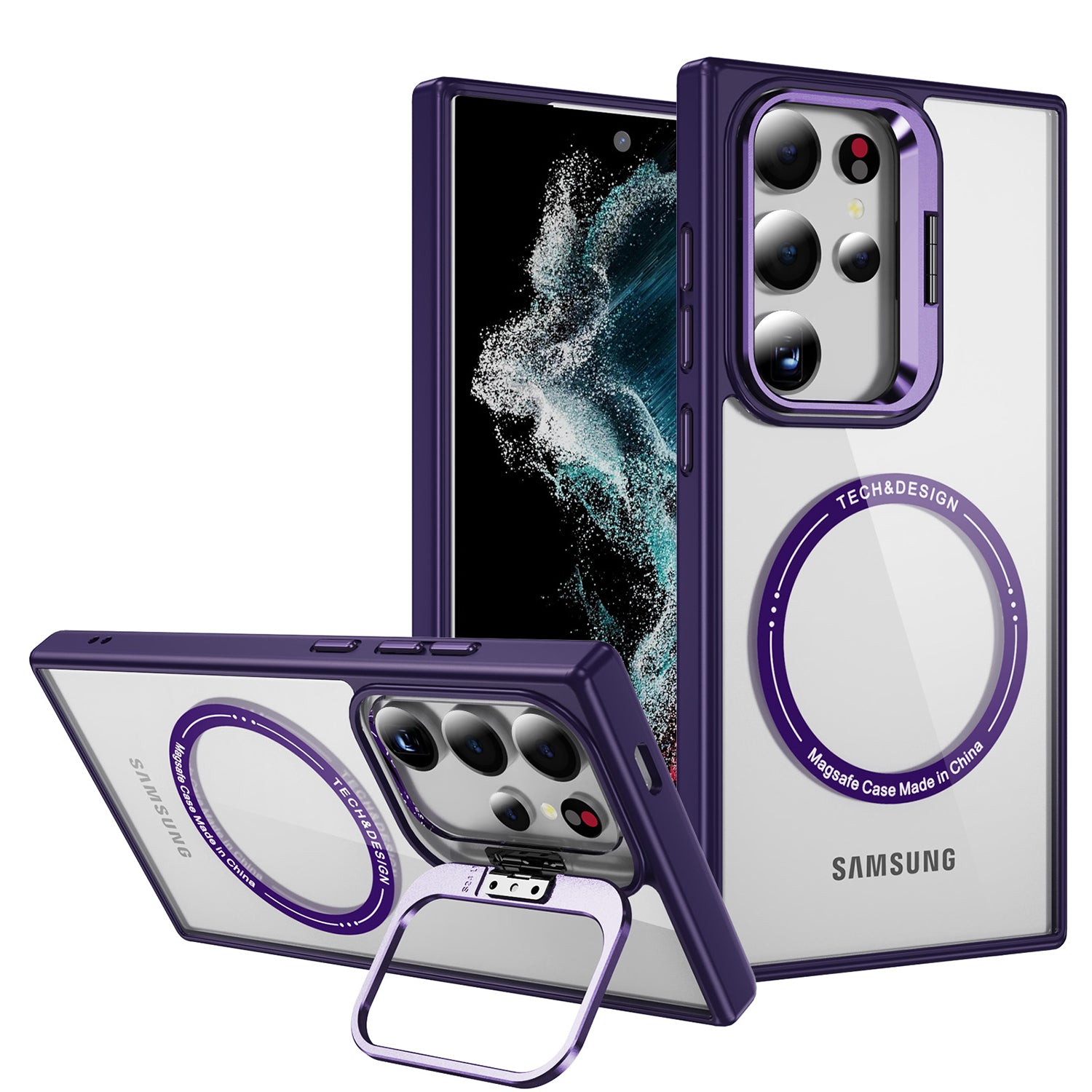 Samsung S24 Ultra Armor Back Cover With MagSafe Charging And 360 Rotation  Stand - Purple