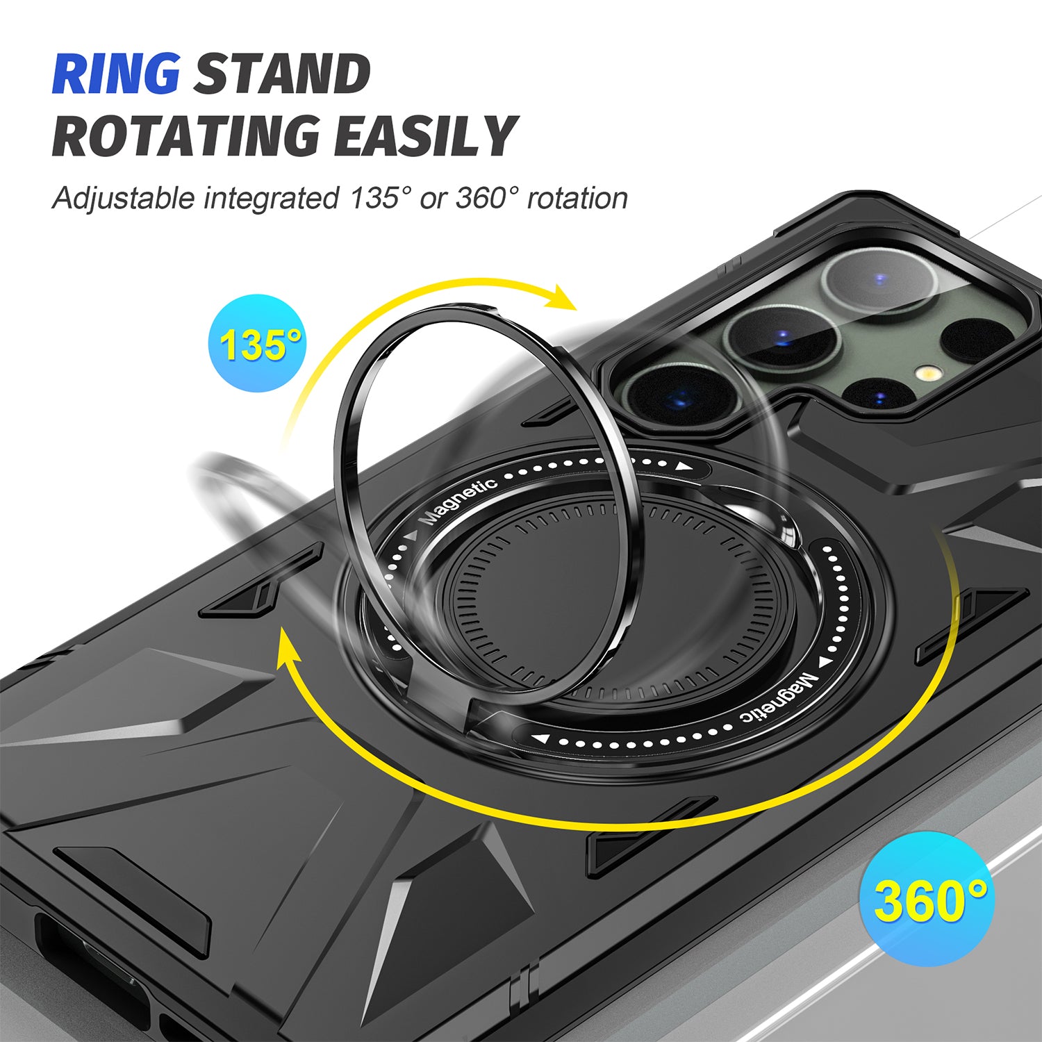 Samsung Galaxy S24 Ultra Magnetic with 360 Degree Rotating Ring Stand, Heavy Duty Phone Case