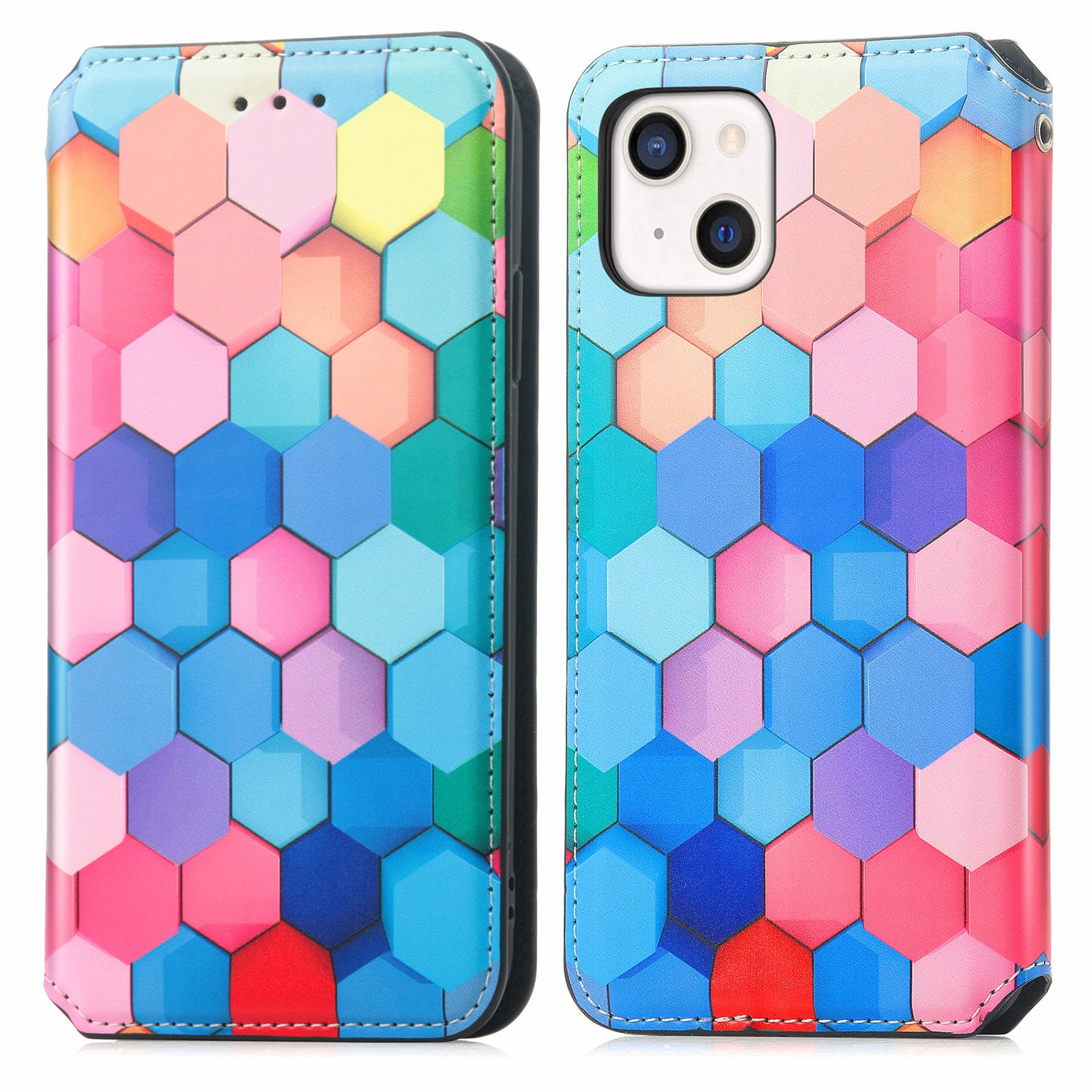 iPhone 14/13  colorful magnetic suction fashion leather case