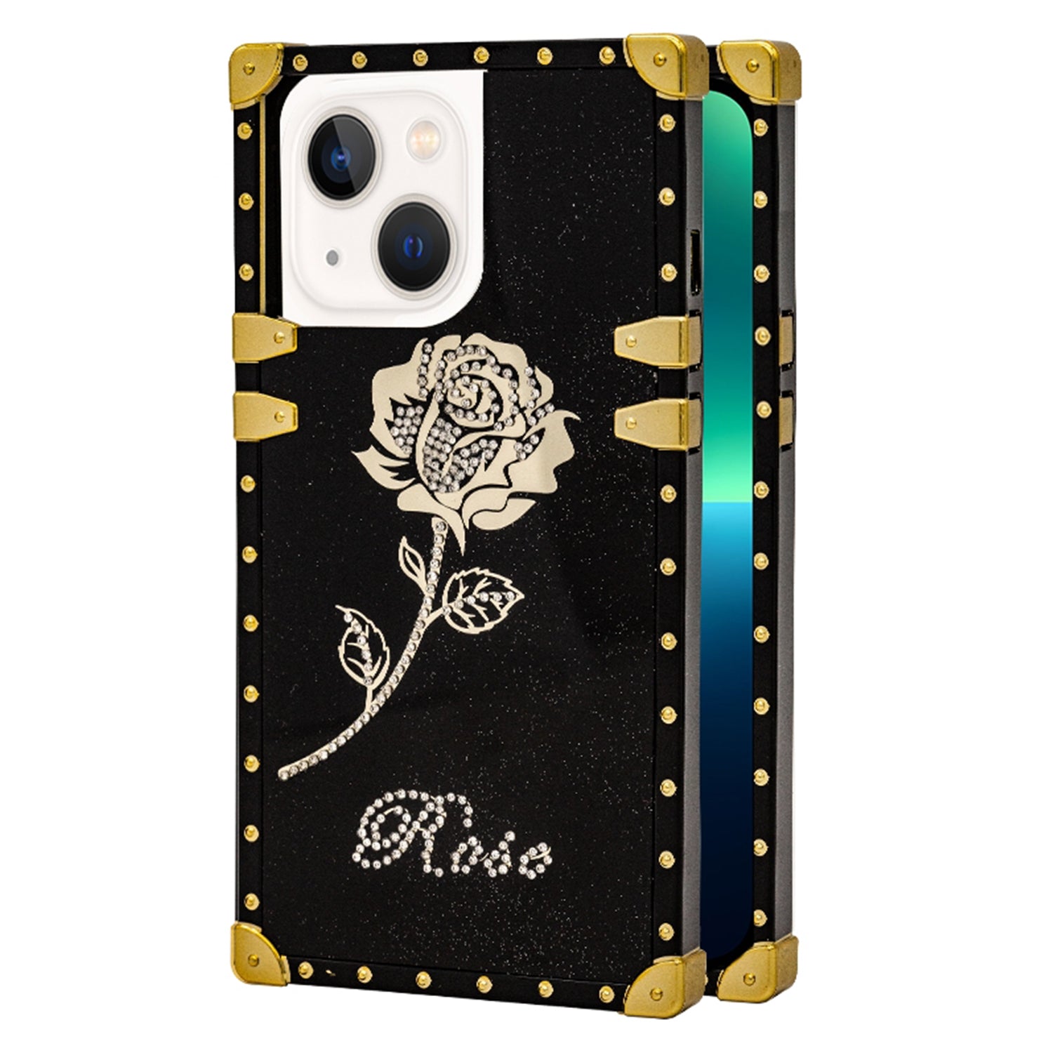 iPhone 14/13 TPU Rose print diamond fashion color case