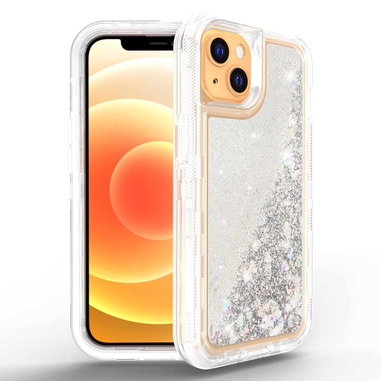 iPhone 14 Plus (6.7") Transparent Floating Glitter Heavy Duty Case