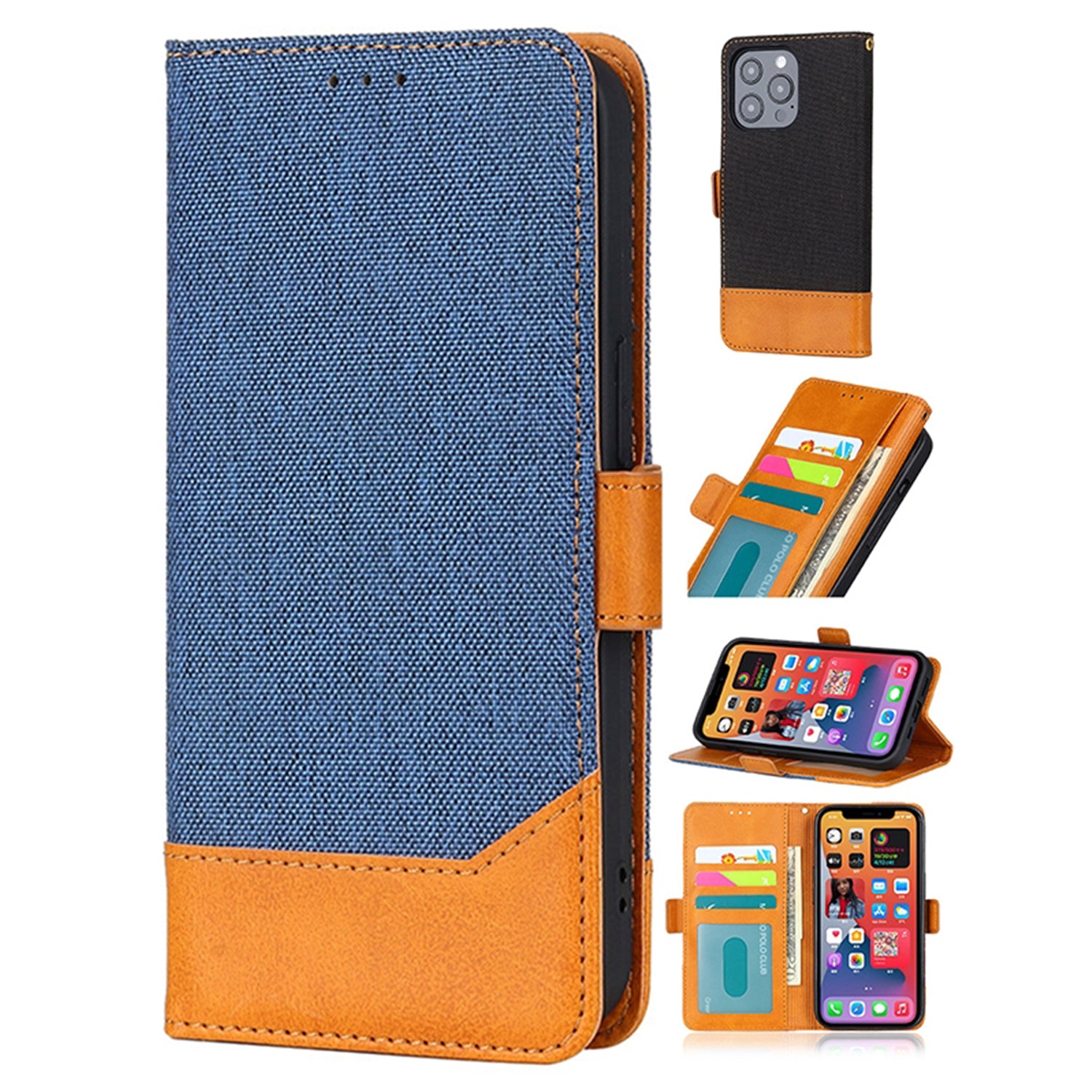 2 in 1 Canvas stitched side buckle leather case for iPhone 13 Pro