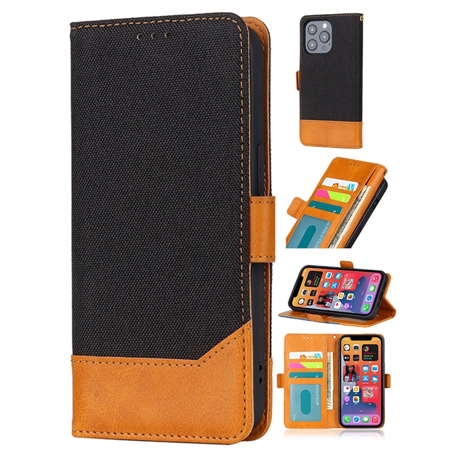 2 in 1 Canvas stitched side buckle leather case for iPhone 13 Pro