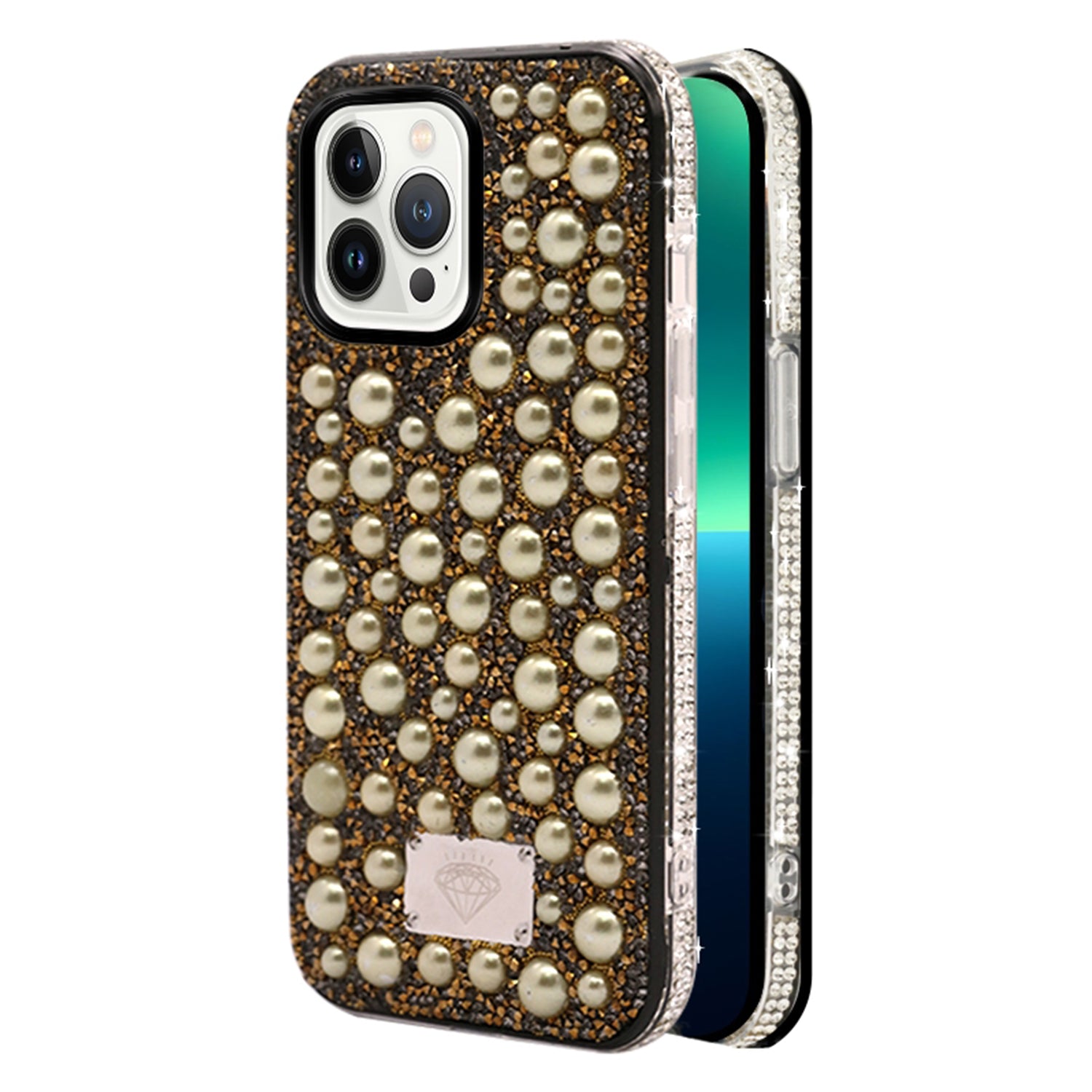 iPhone  13 Pro Max Diamond inlaid on both sides,color pearl case
