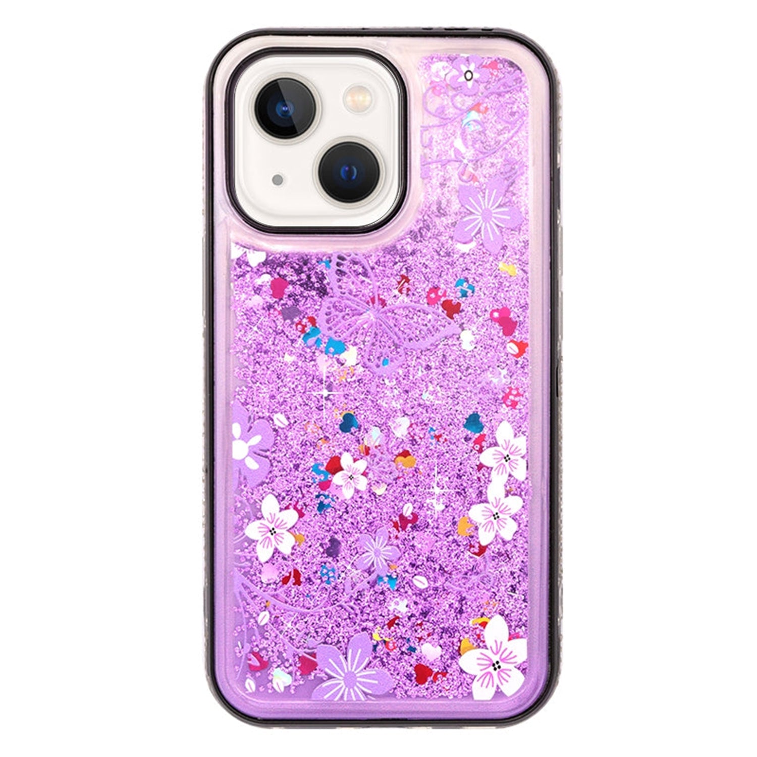 iPhone 14/13 Diamond inlaid on both sides, colorful butterfly quicksand  case