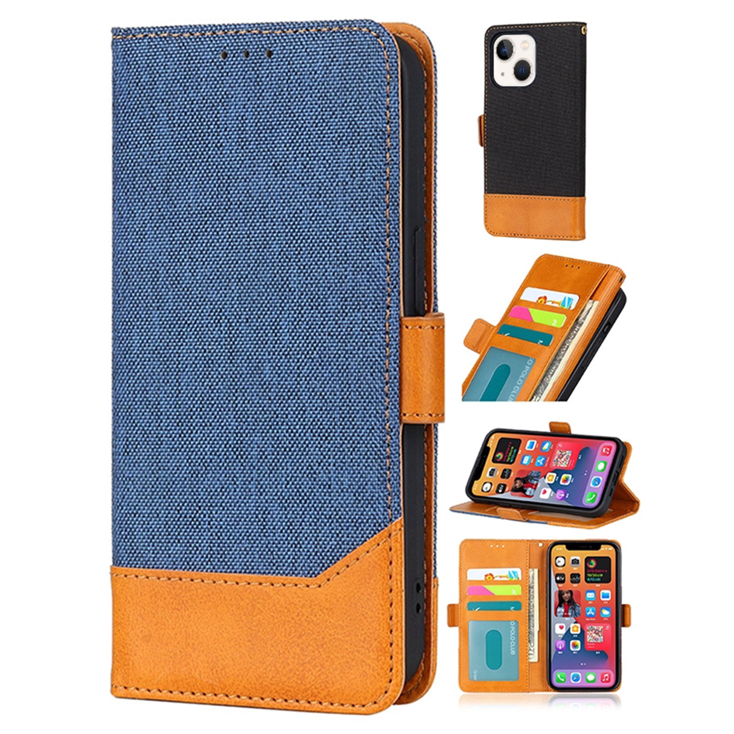 2 in 1 Canvas stitched side buckle leather case for iPhone 13