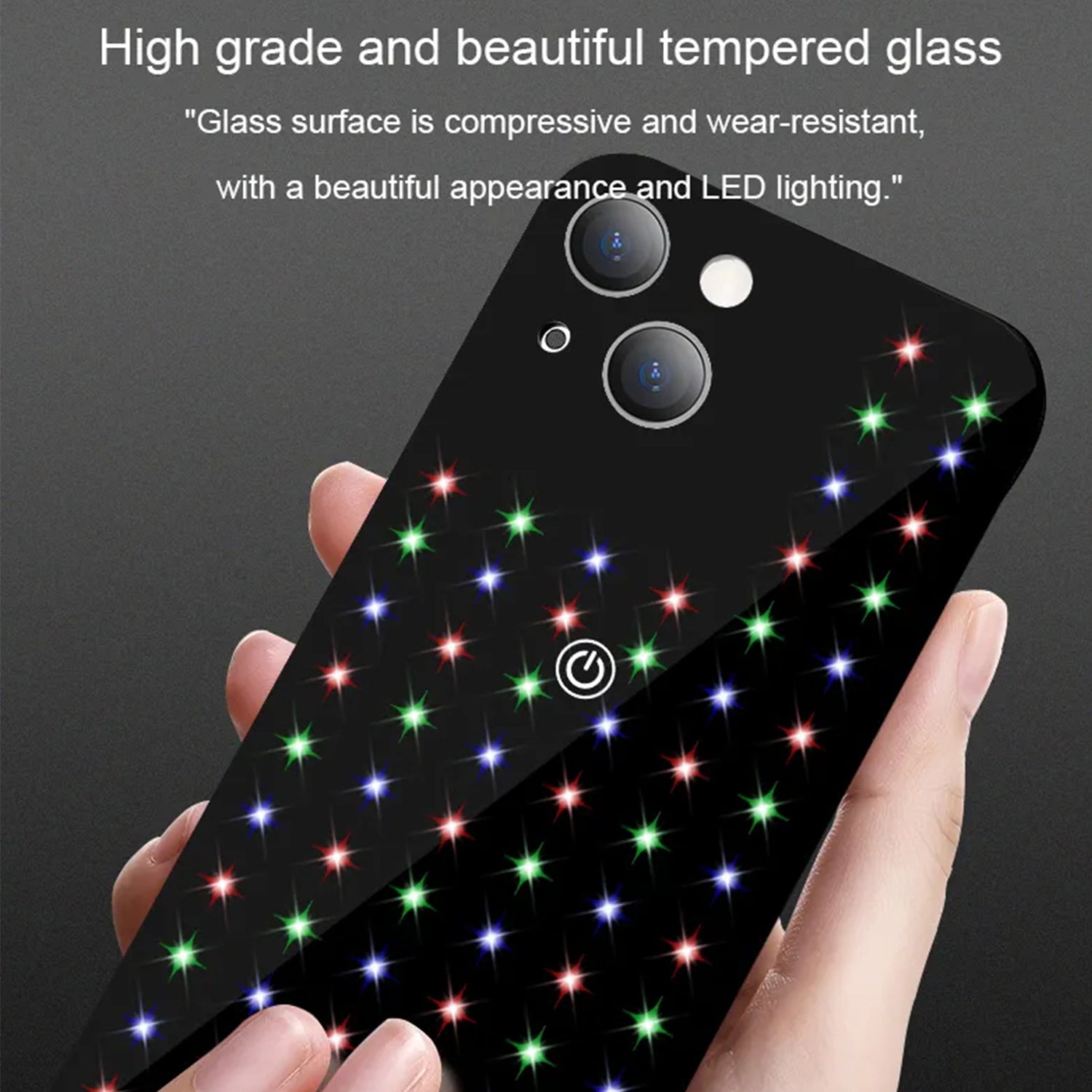 iPhone 14 Plus Glowing and Cool Anti Drop Glass Shell Case-Black