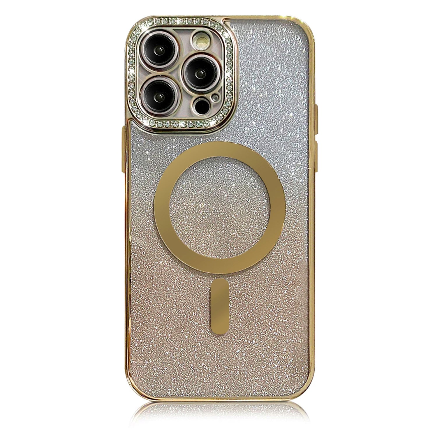iPhone 14 Pro Gradient Glitter Diamond Luxury Plating Magnetic Attraction Wireless Charging With Camera Protector Back Cover Case
